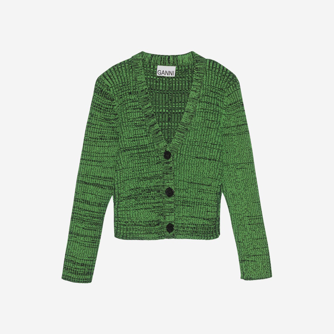 (W) Ganni Cropped Melange Knit Cardigan Kelly Green 상세 이미지 1