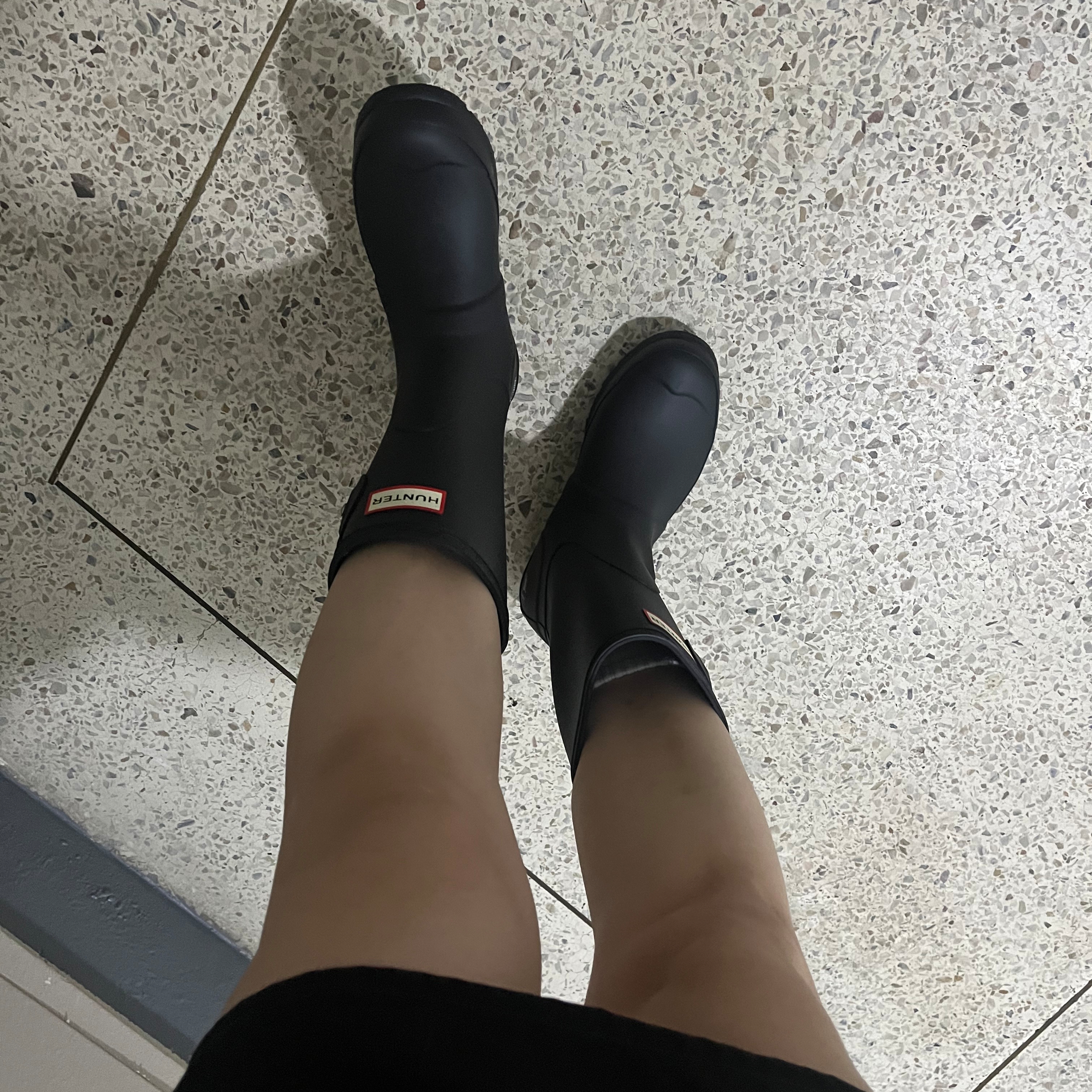 (W) Hunter Original Short Rain Boots Black 착용 스타일