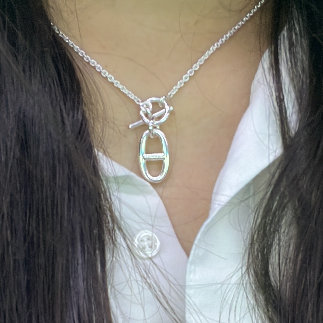 (W) Hermes Chaine D'Ancre Pendant Sterling Silver 착용 스타일