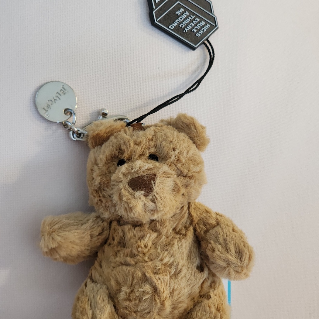 Jellycat Bartholomew Bear Bag Charm Brown, COS Quilted Micro Bag Purple 착용 스타일 - 3
