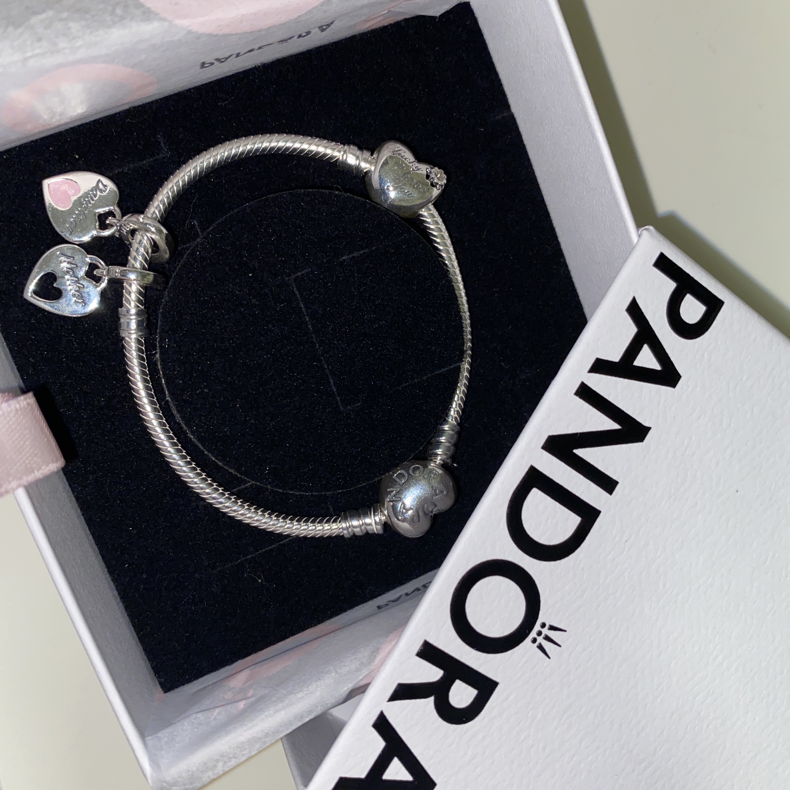 (W) Pandora Heart Shaped Clasp Bracelet Sterling Silver 착용 스타일