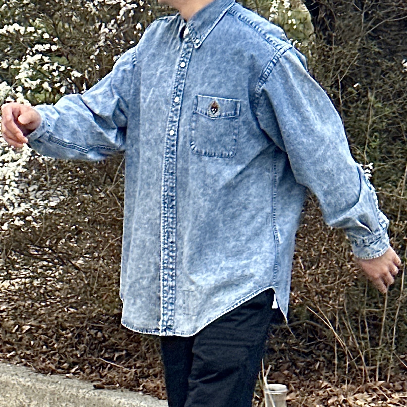 Heritage Floss Stone Washed Denim Shirt Stone Indigo 착용 스타일