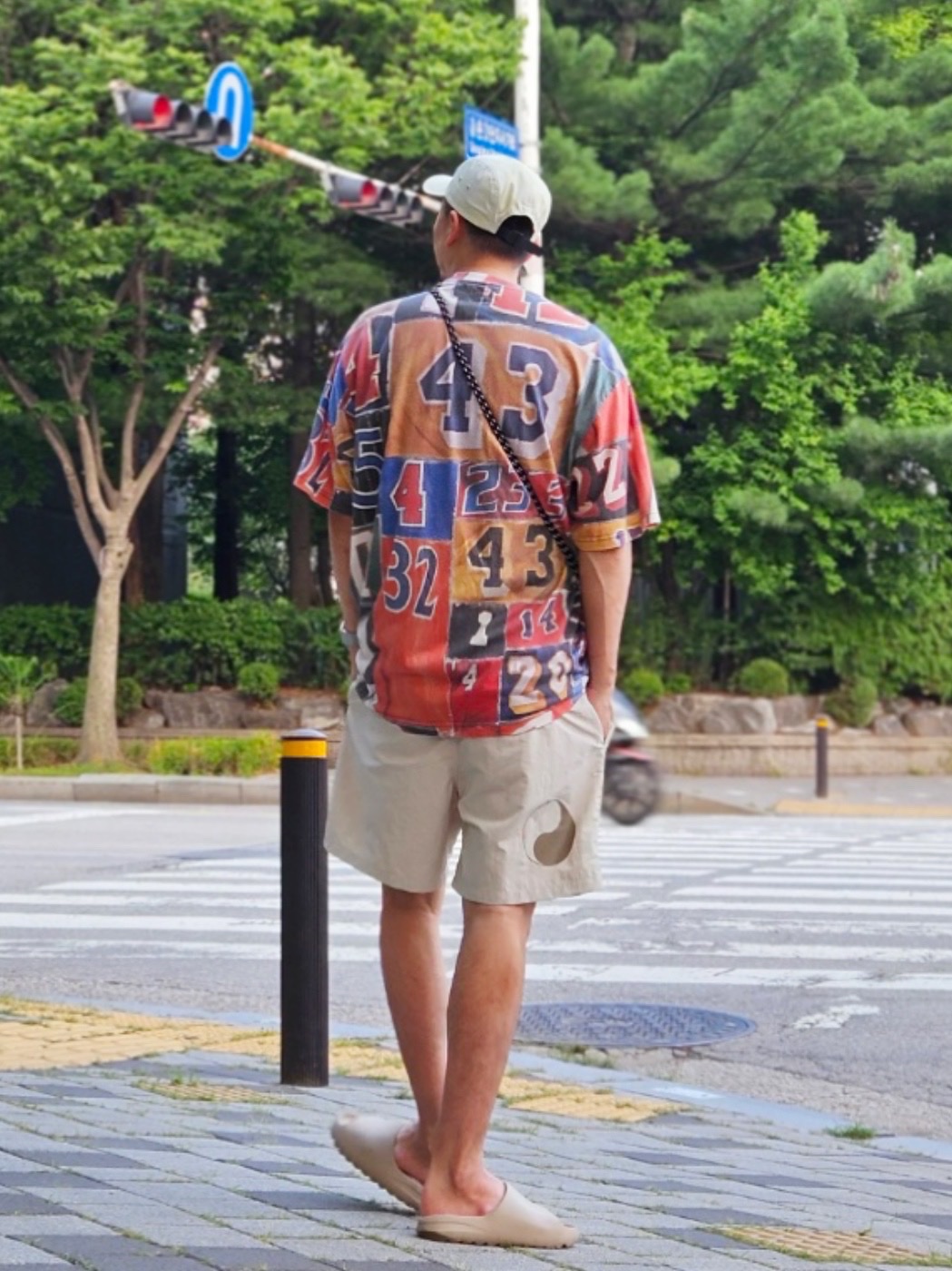 Supreme x Stone Island Reactive Ice Camo Ripstop Camp Cap Tan - 22SS, Supreme Jersey Collage S/S Top Multicolor - 23SS 착용 스타일