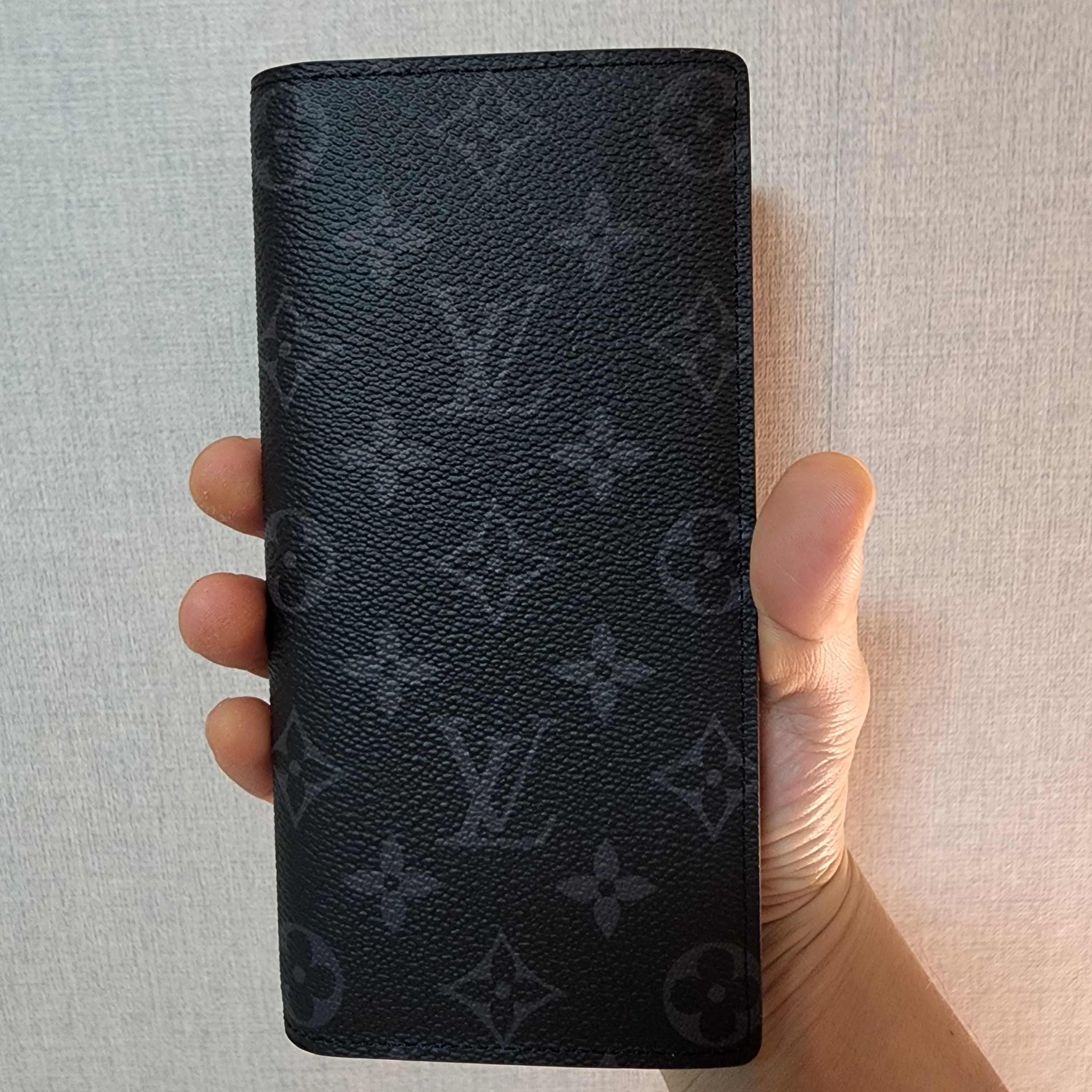 Louis Vuitton Brazza Wallet Monogram Eclipse 착용 스타일