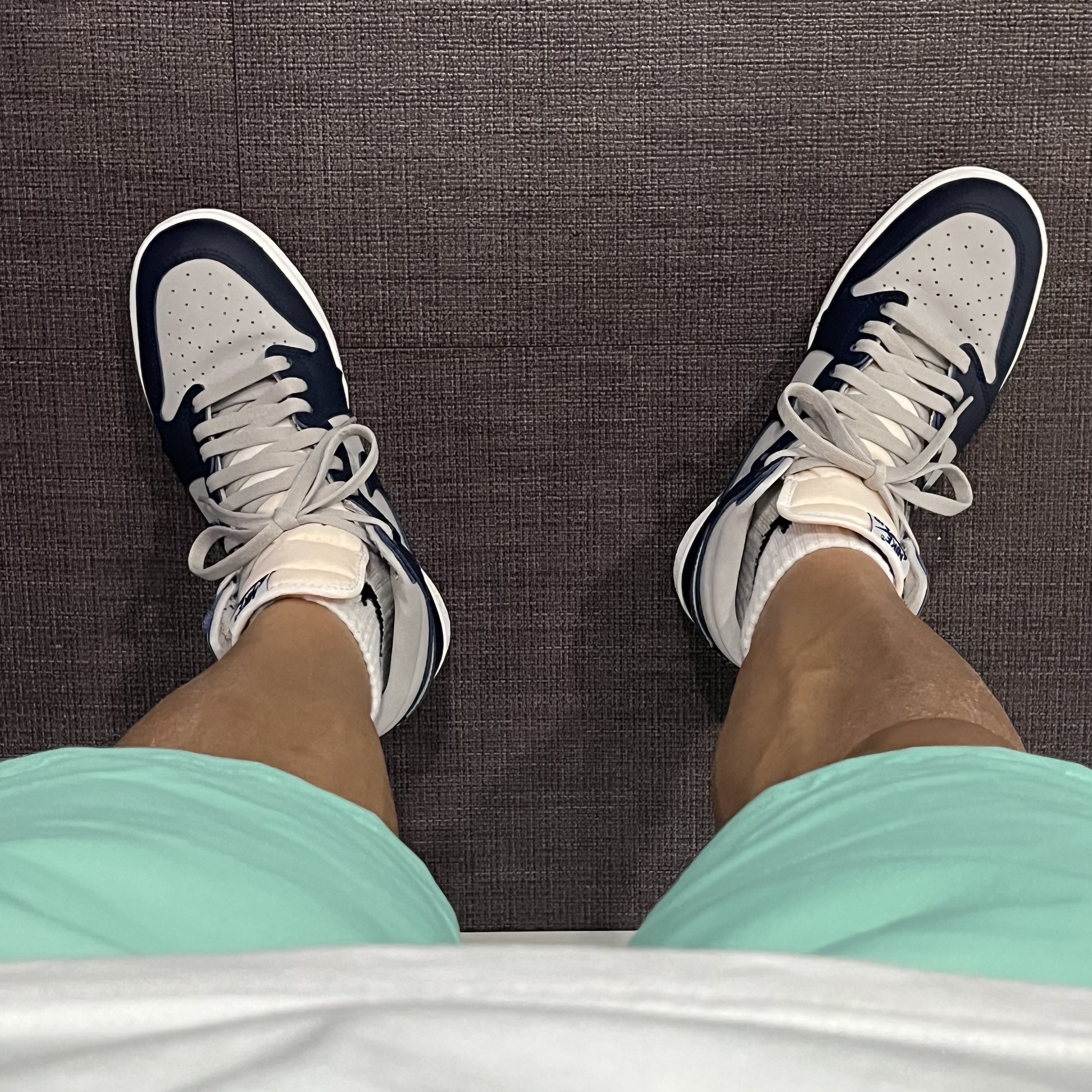 Jordan 1 High 85 College Navy, Stussy Big Basic Water Shorts Mint 착용 스타일