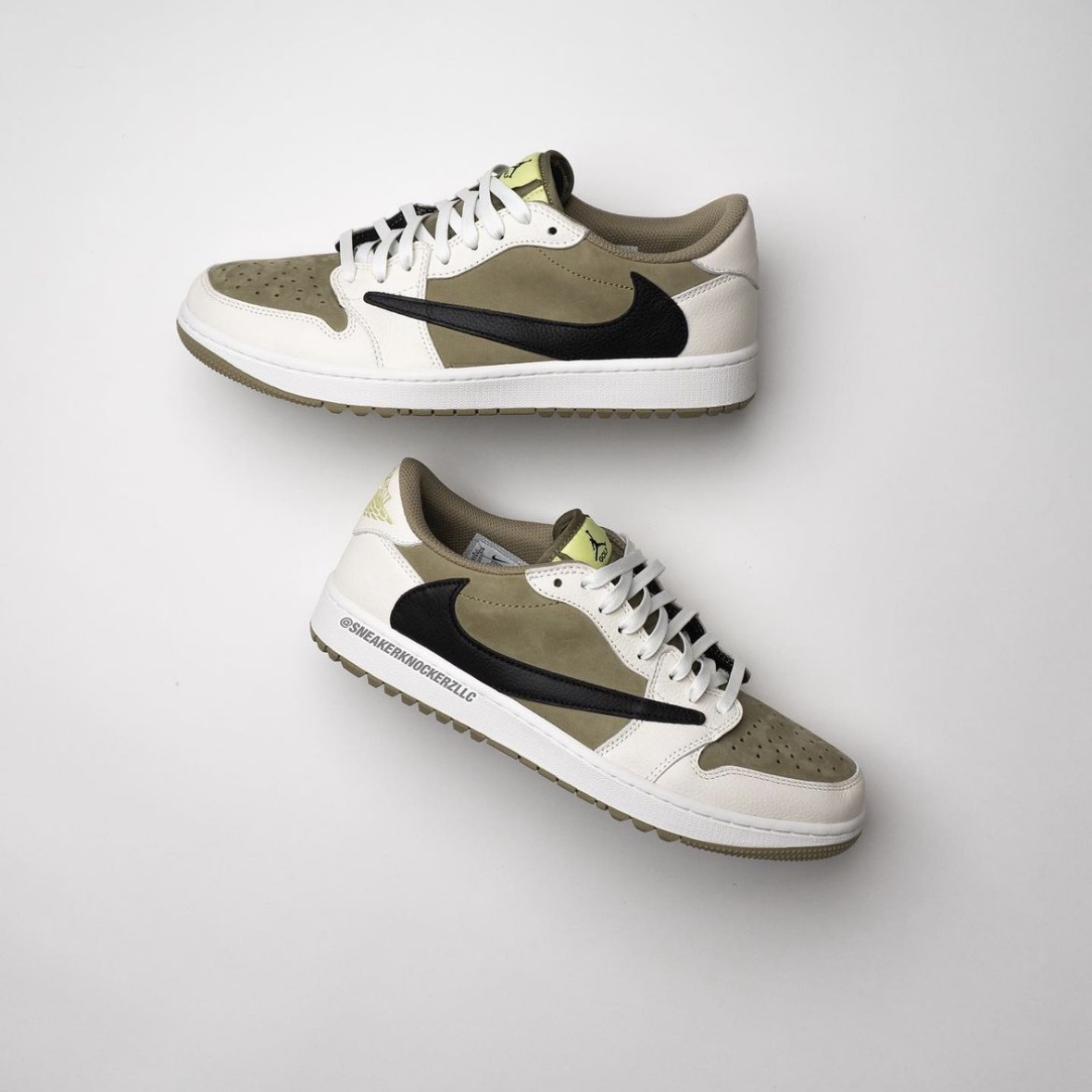 Jordan 1 x Travis Scott Retro Low OG SP Sail and Ridgerock, (W) Jordan 1 x Travis Scott Retro Low OG SP Medium Olive 착용 스타일 - 4