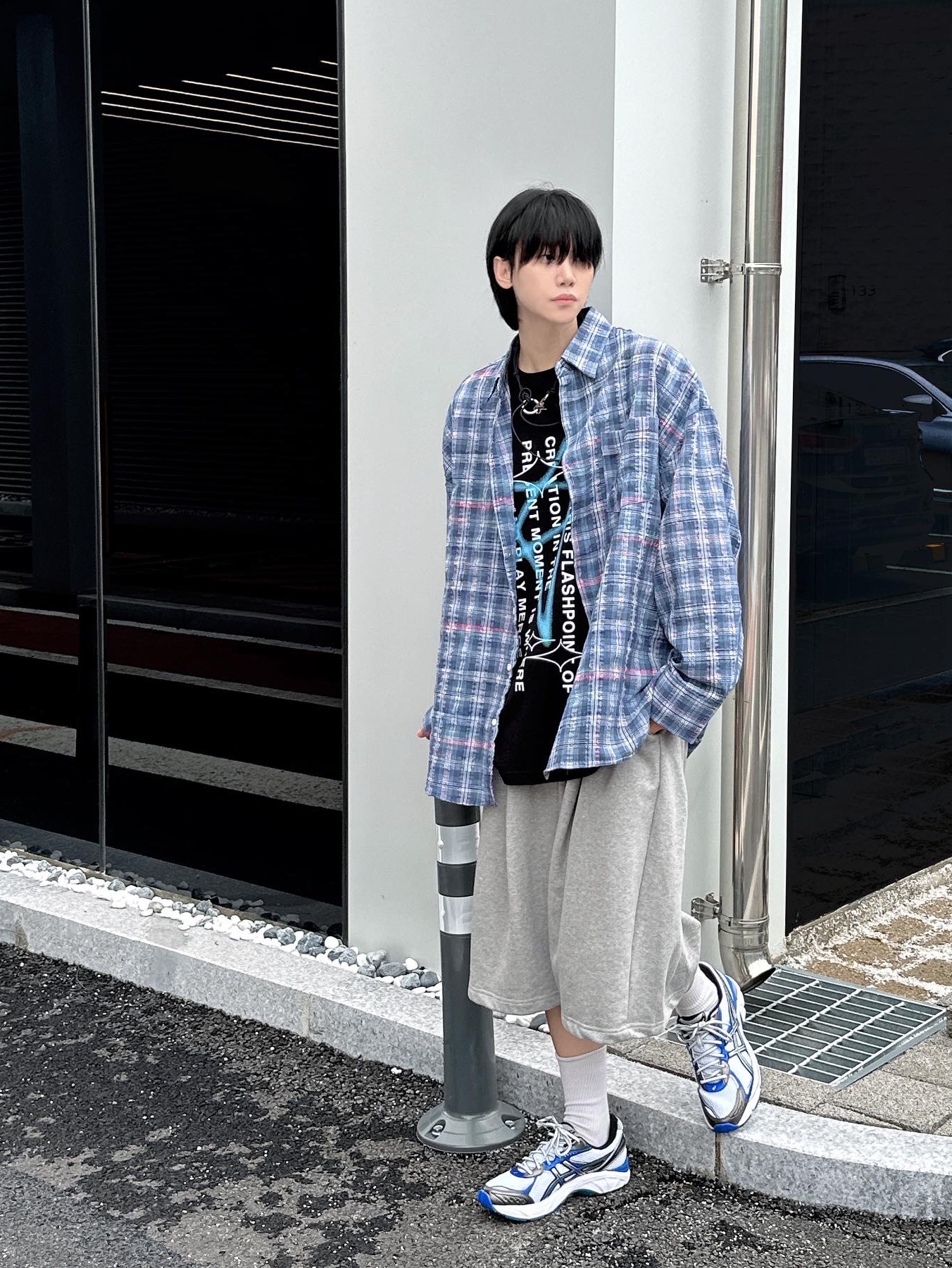 Asics GT-2160 White Illusion Blue, Our Legacy Ladon Leather Keychain Black 착용 스타일 - 4