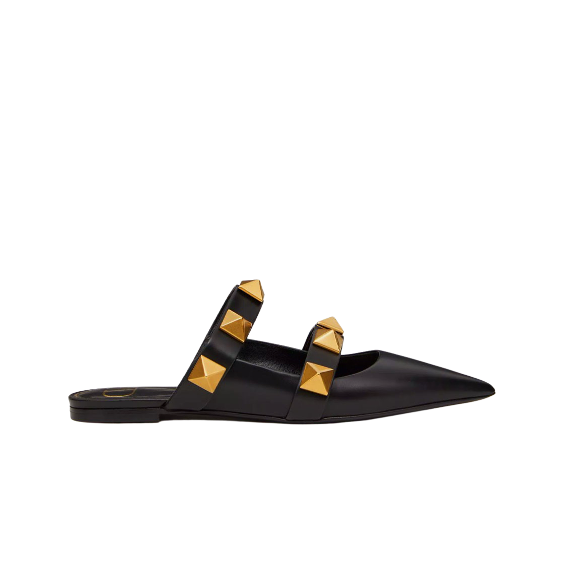 발렌티노 카프스킨 로만 스터드 플랫 뮬 블랙(Valentino Roman Stud Flat Mule in Calfskin Black) - 1