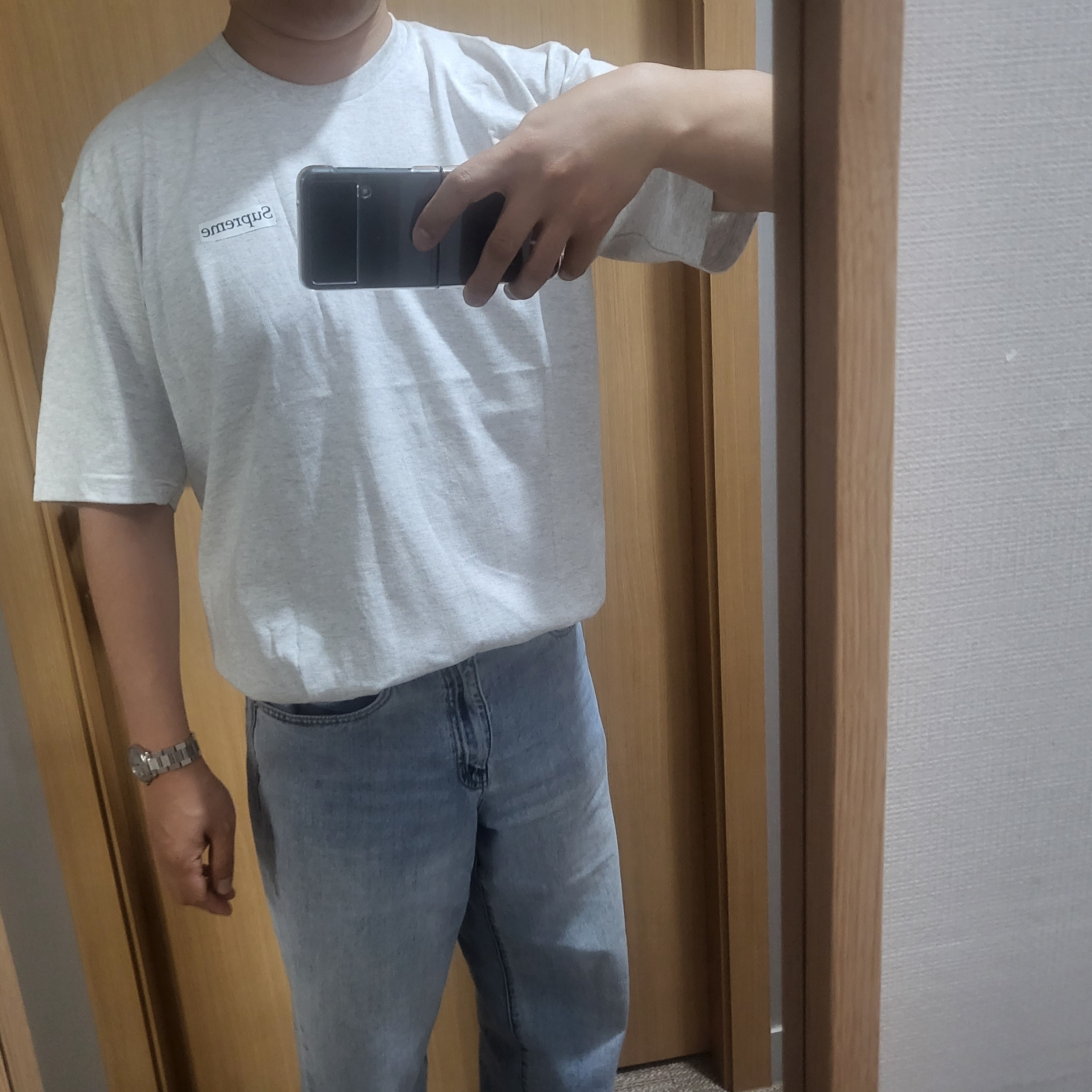 Supreme Blowfish T-Shirt Ash Grey - 23SS 착용 스타일 - 1