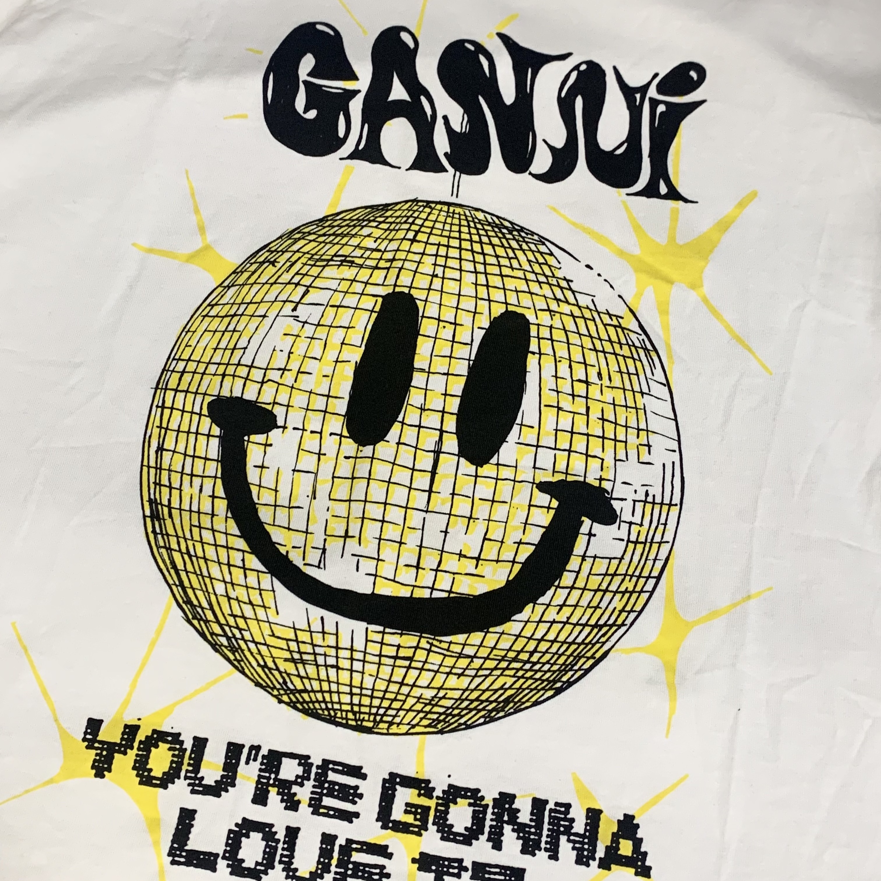 (W) Ganni Yellow Smiley Relaxed T-Shirt Bright White 착용 스타일