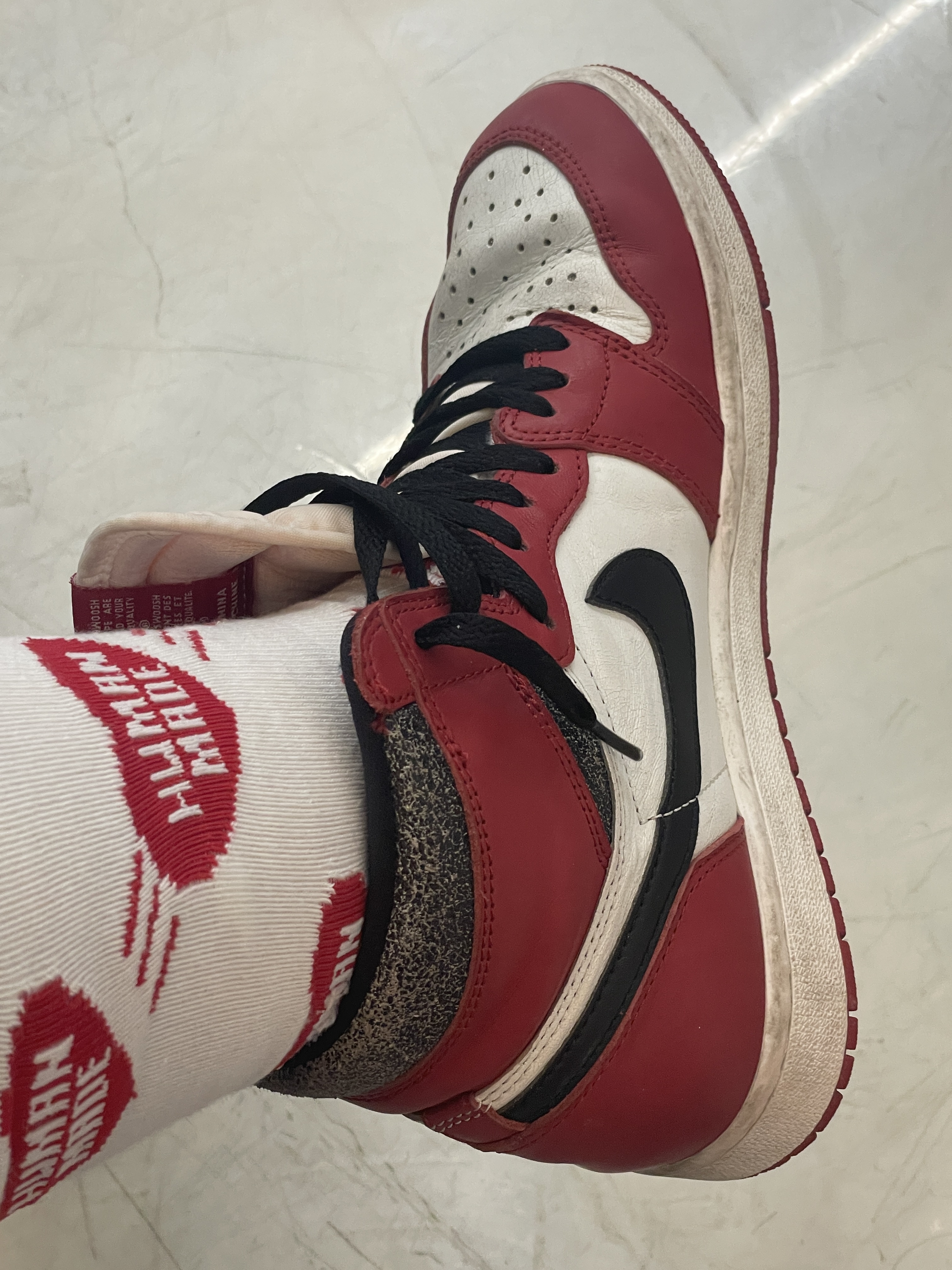 Human Made Heart Pattern Socks Red, Jordan 1 Retro High OG Chicago 2022 착용 스타일