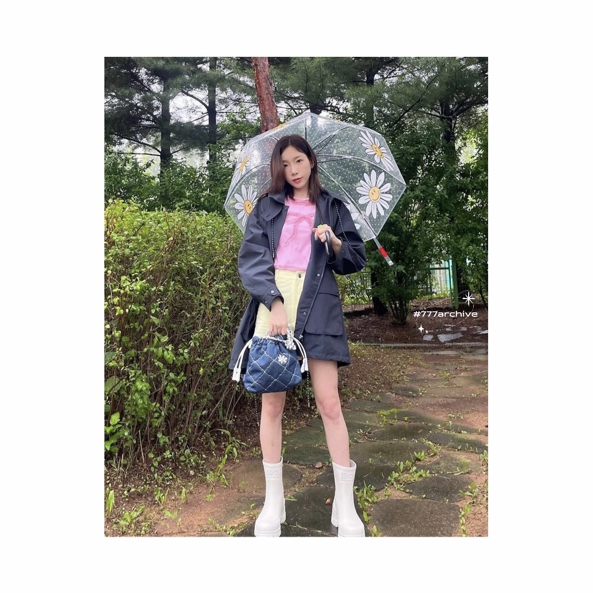(W) Rockfishweatherwear Flatform Middle Rain Boots Cream 착용 스타일 - 2