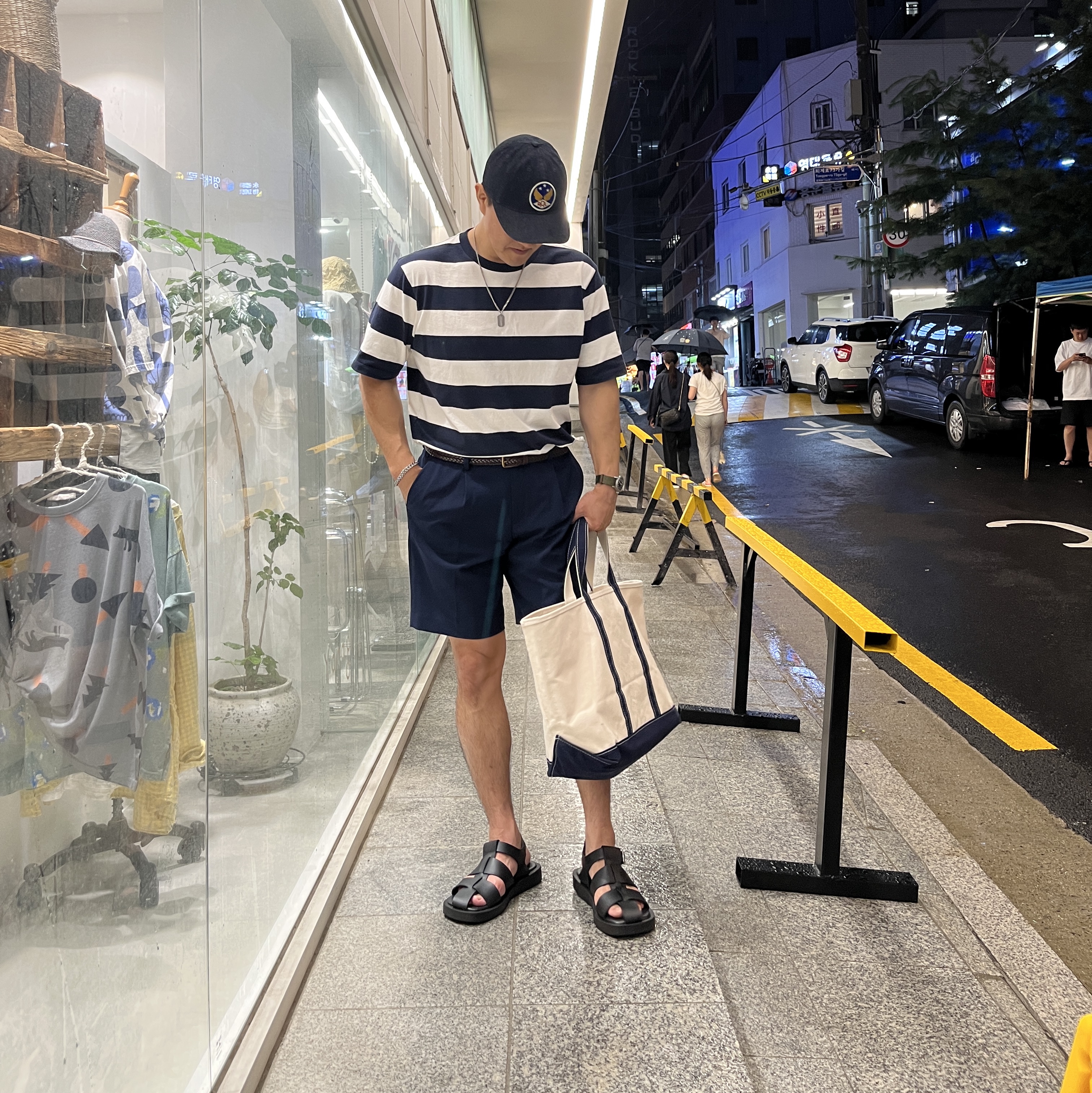 Double RL Garment Dyeing Twill Ball Cap Indigo 착용 스타일