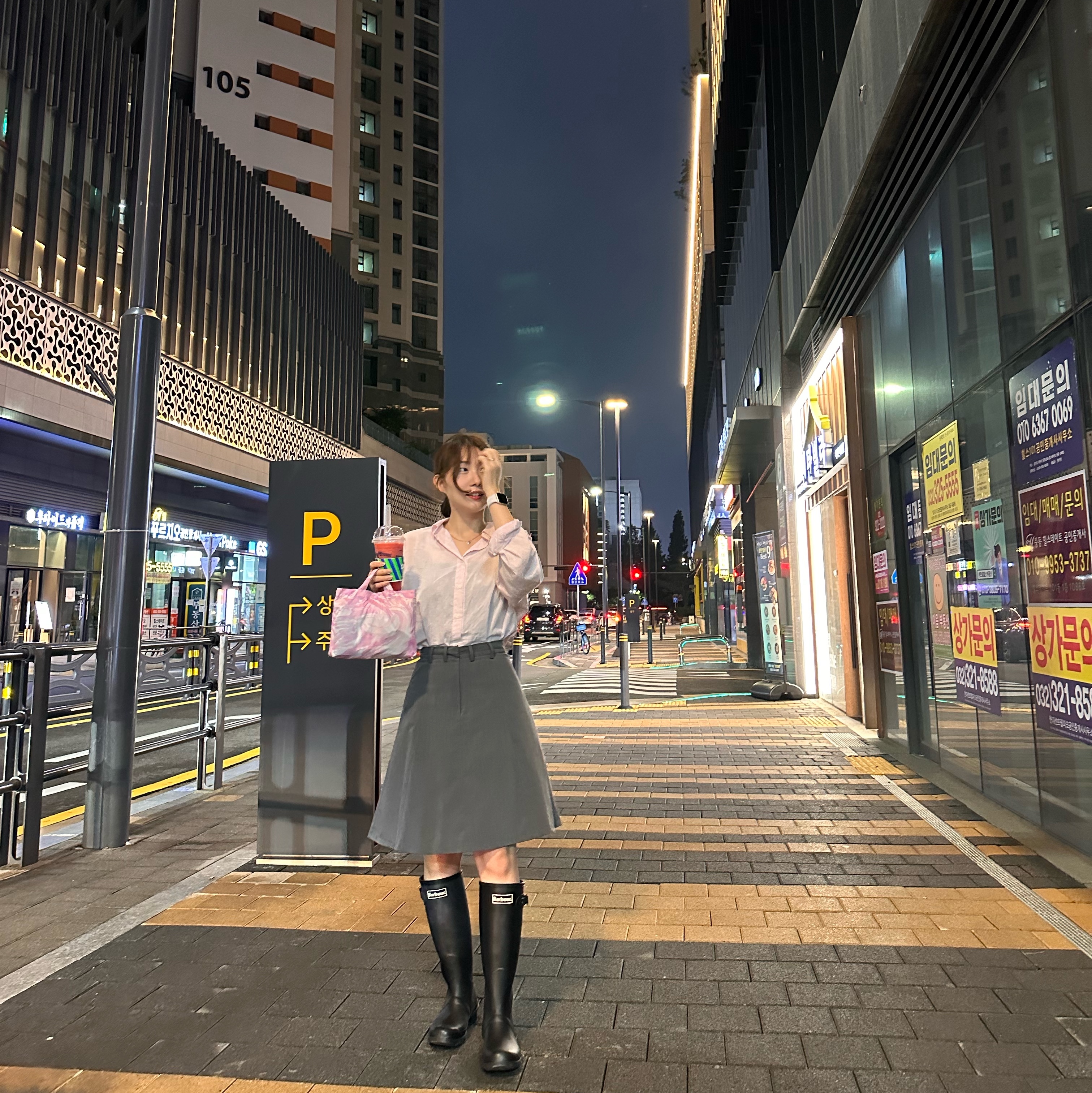 (W) Barbour Bede Wellington Boots Black 착용 스타일