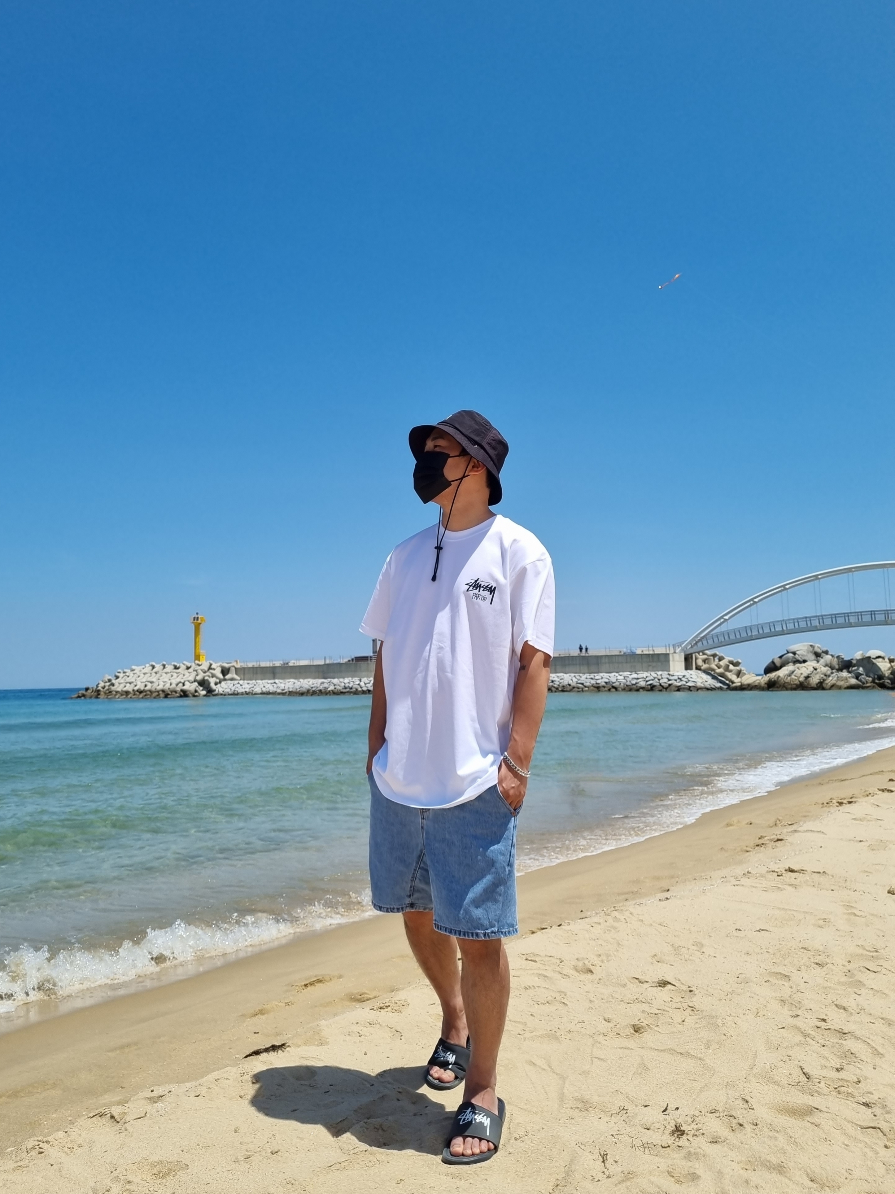 Nike x Stussy Benassi Slide Off Noir 착용 스타일