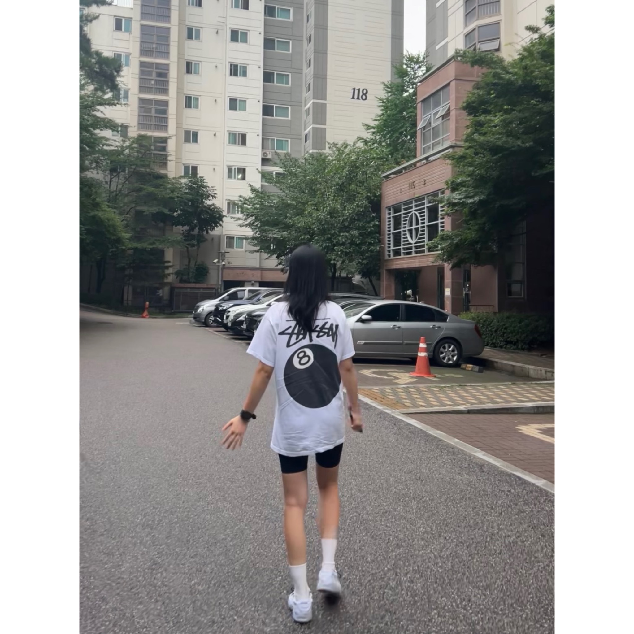 Stussy 8 Ball T-Shirt White - 22SS, Asics Gel-Mai White 착용 스타일