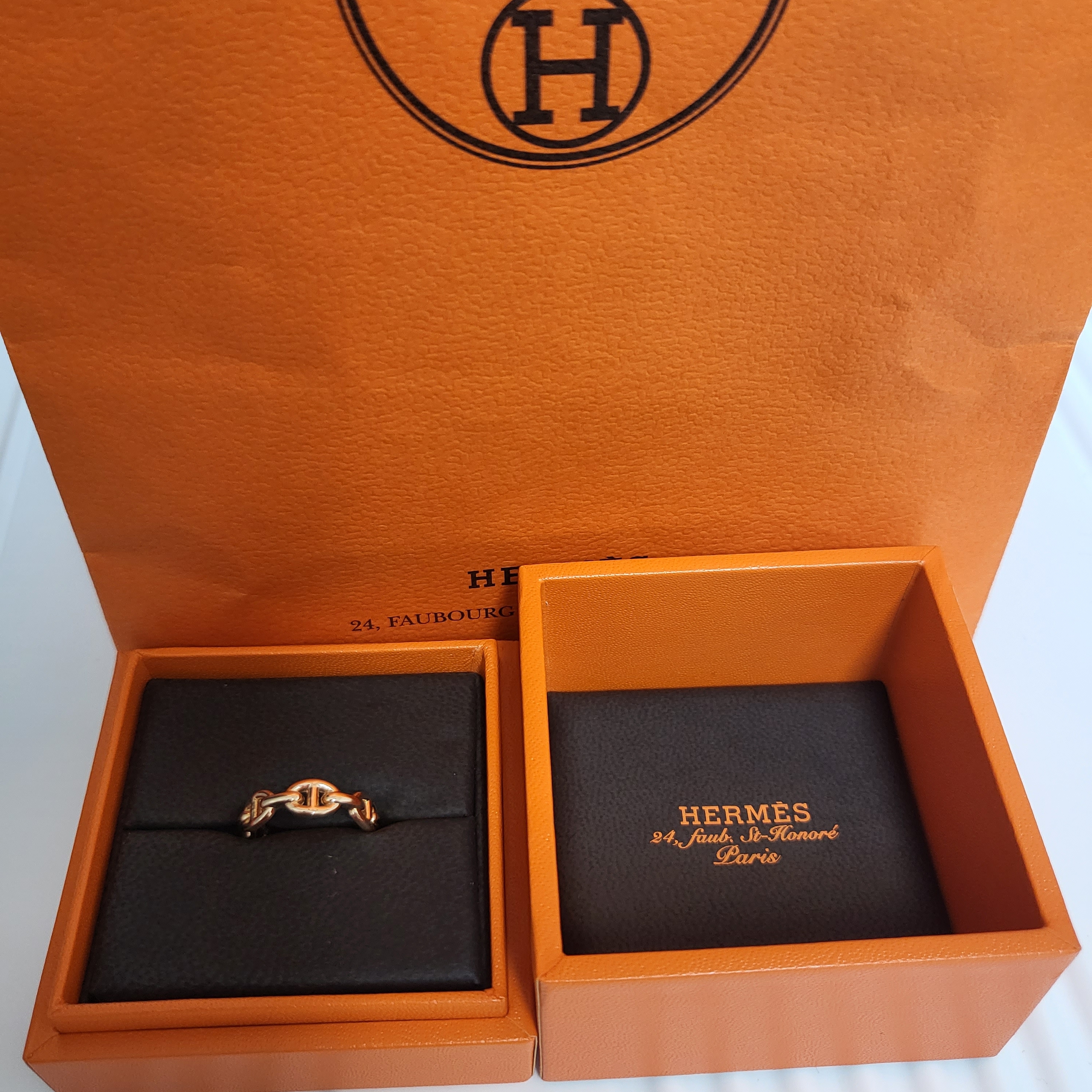 (W) Hermes Small Chaine D'Ancre Enchainee Ring Rose Gold 착용 스타일