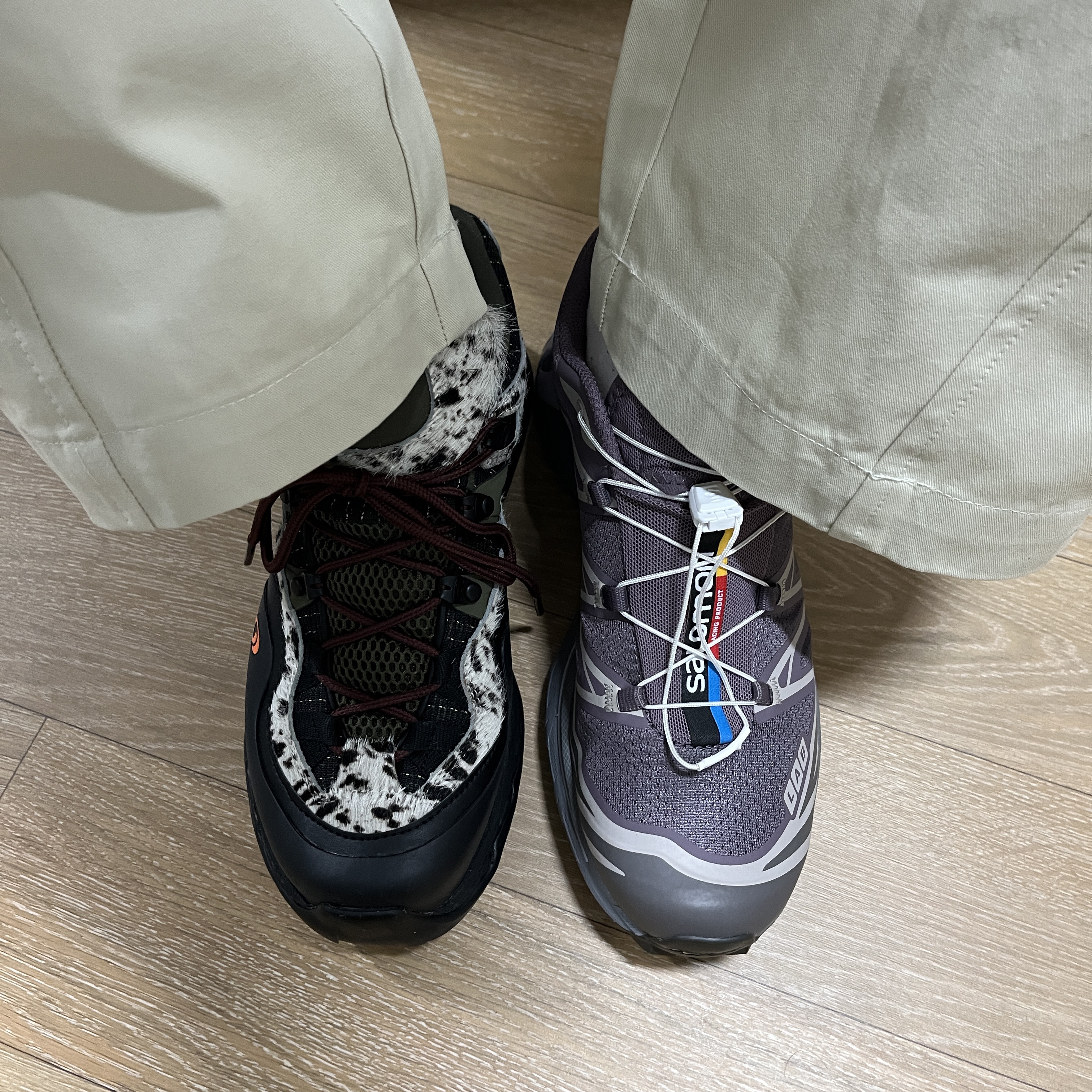 Salomon x The Broken Arm XT-Quest 2 Texas Black Olive Night, Salomon XT-6 Moonscape Plum Kitten 착용 스타일