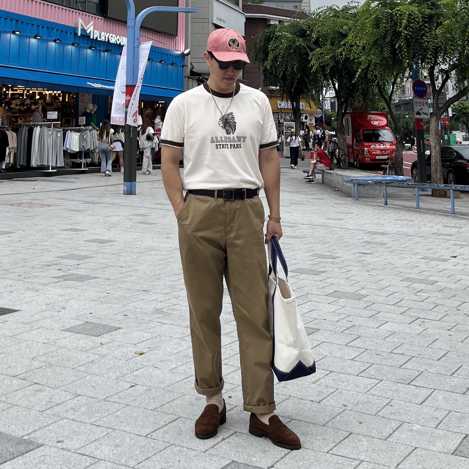 Double RL Garment Dyeing Twill Ball Cap Red 착용 스타일 - 4
