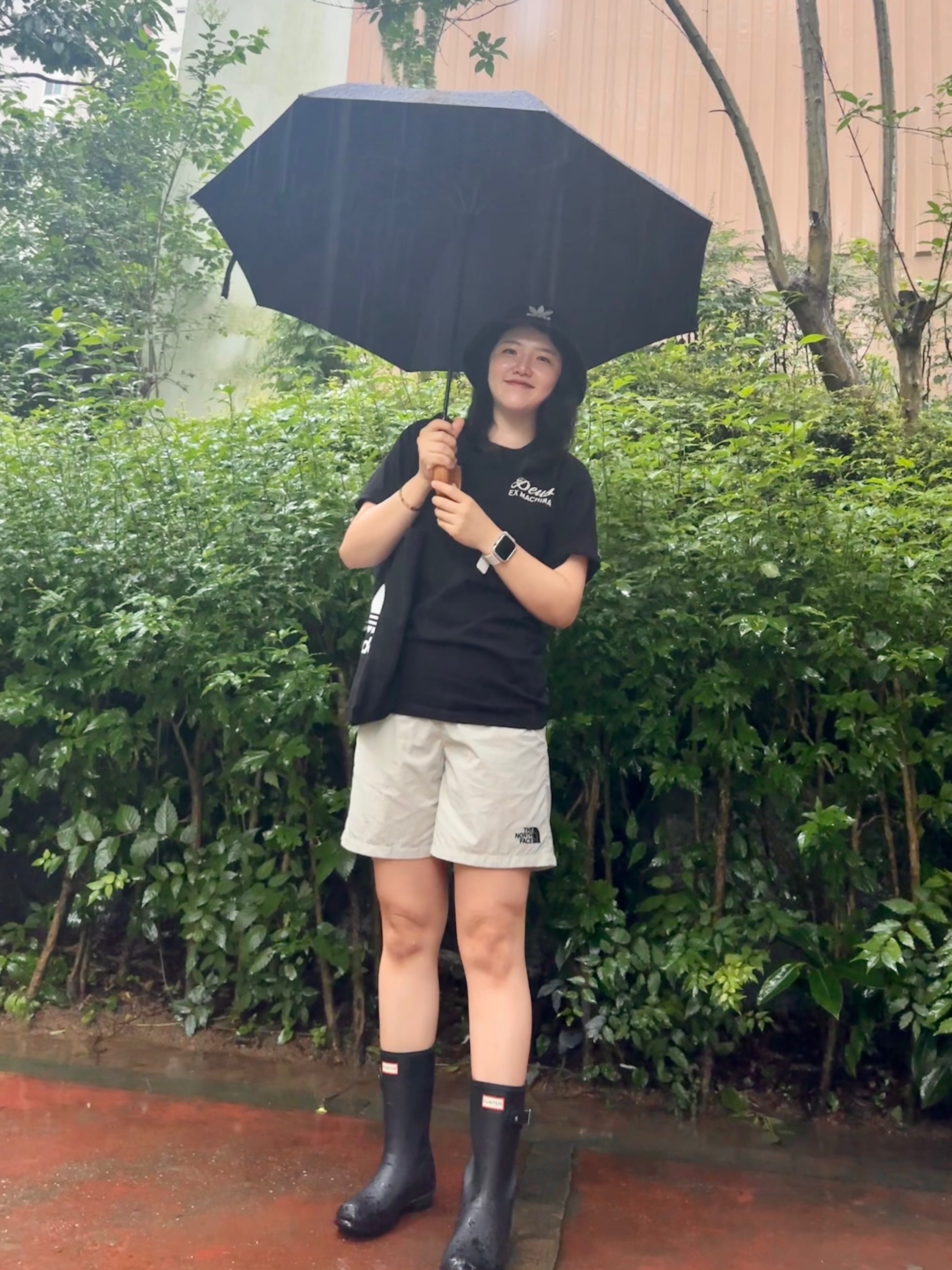 (W) Hunter Original Short Rain Boots Black, Adidas Core Bucket Hat Black 착용 스타일