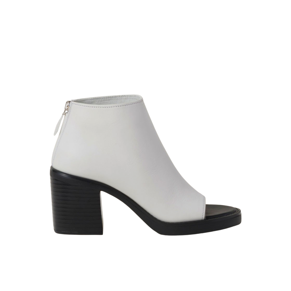 (W) 미우 미우 레더 오픈토 부티 화이트((W) Miu Miu Leather Open Toe Booties White) - 1