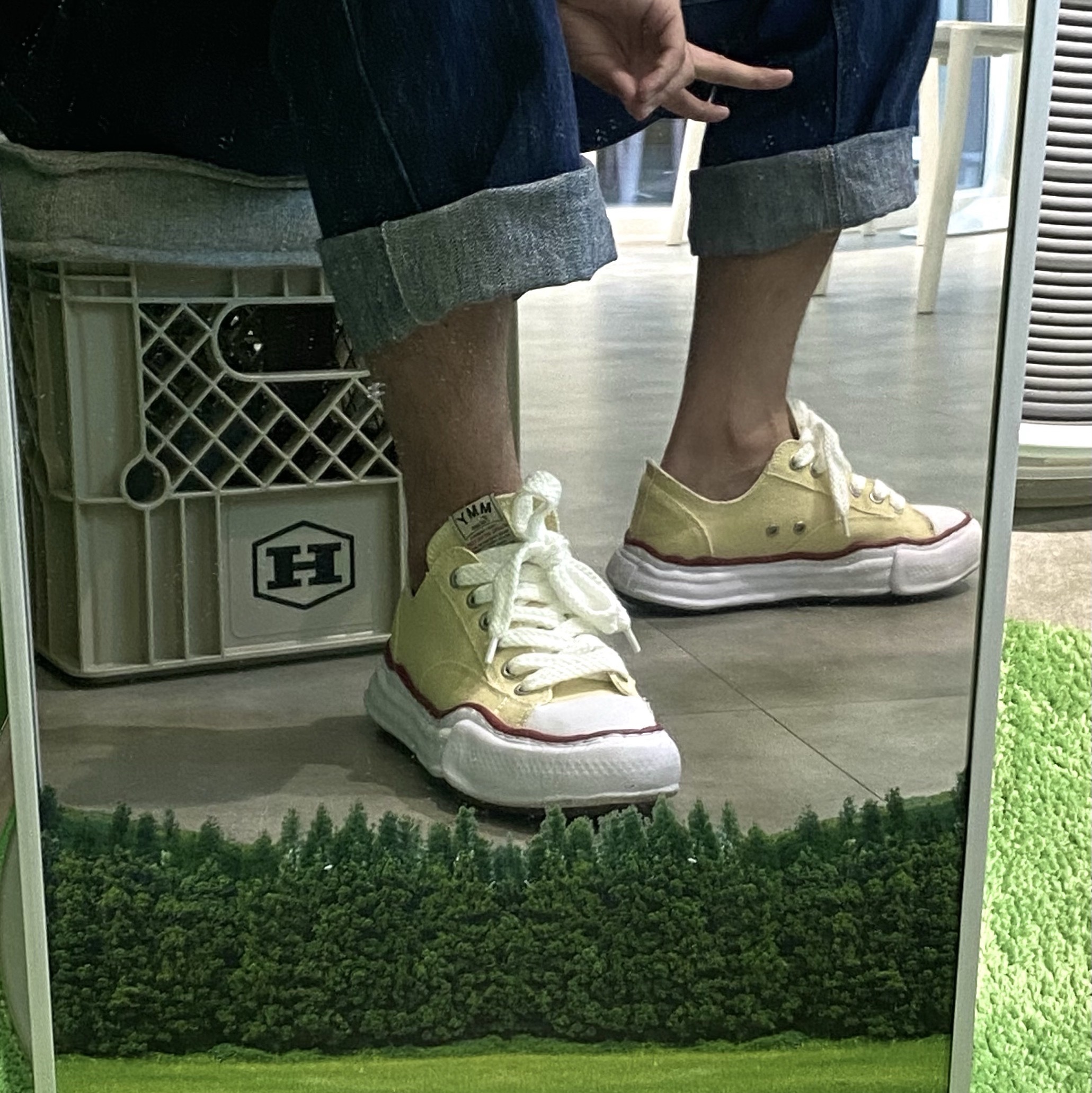 Maison Mihara Yasuhiro Peterson OG Sole Canvas Low-top Sneakers Natural 착용 스타일