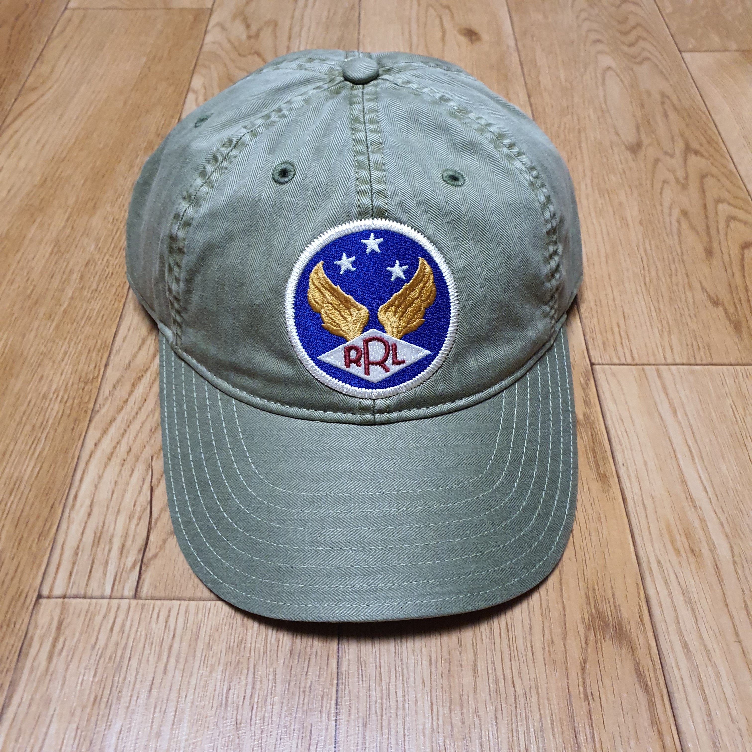 Double RL Garment Dyeing Twill Ball Cap Green 착용 스타일