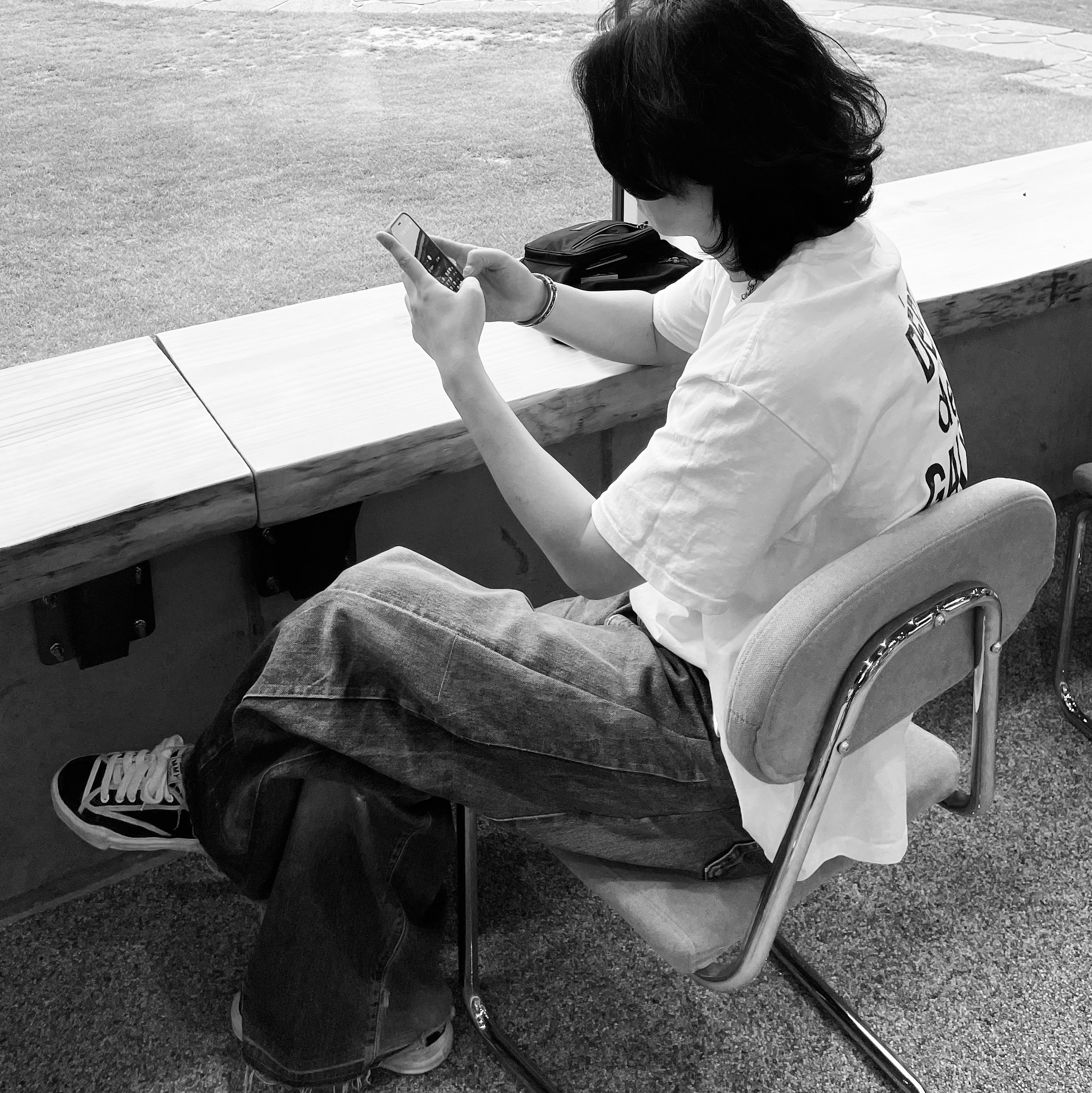 Gallery Dept. Souvenir T-Shirt Baby Blue, Maison Mihara Yasuhiro Peterson OG Sole OH Canvas Low-top Sneakers Black 착용 스타일 - 3
