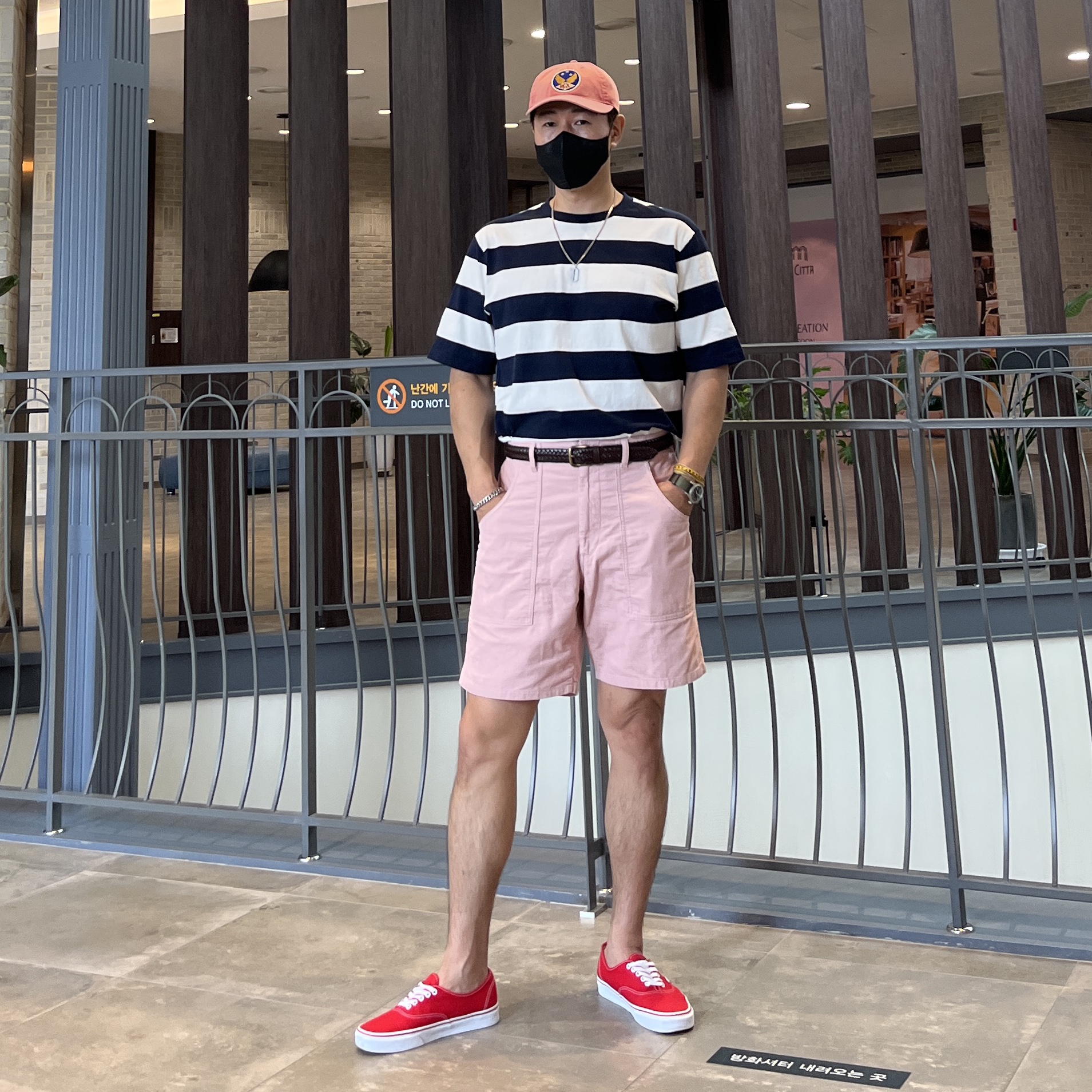 Double RL Garment Dyeing Twill Ball Cap Red 착용 스타일 - 1