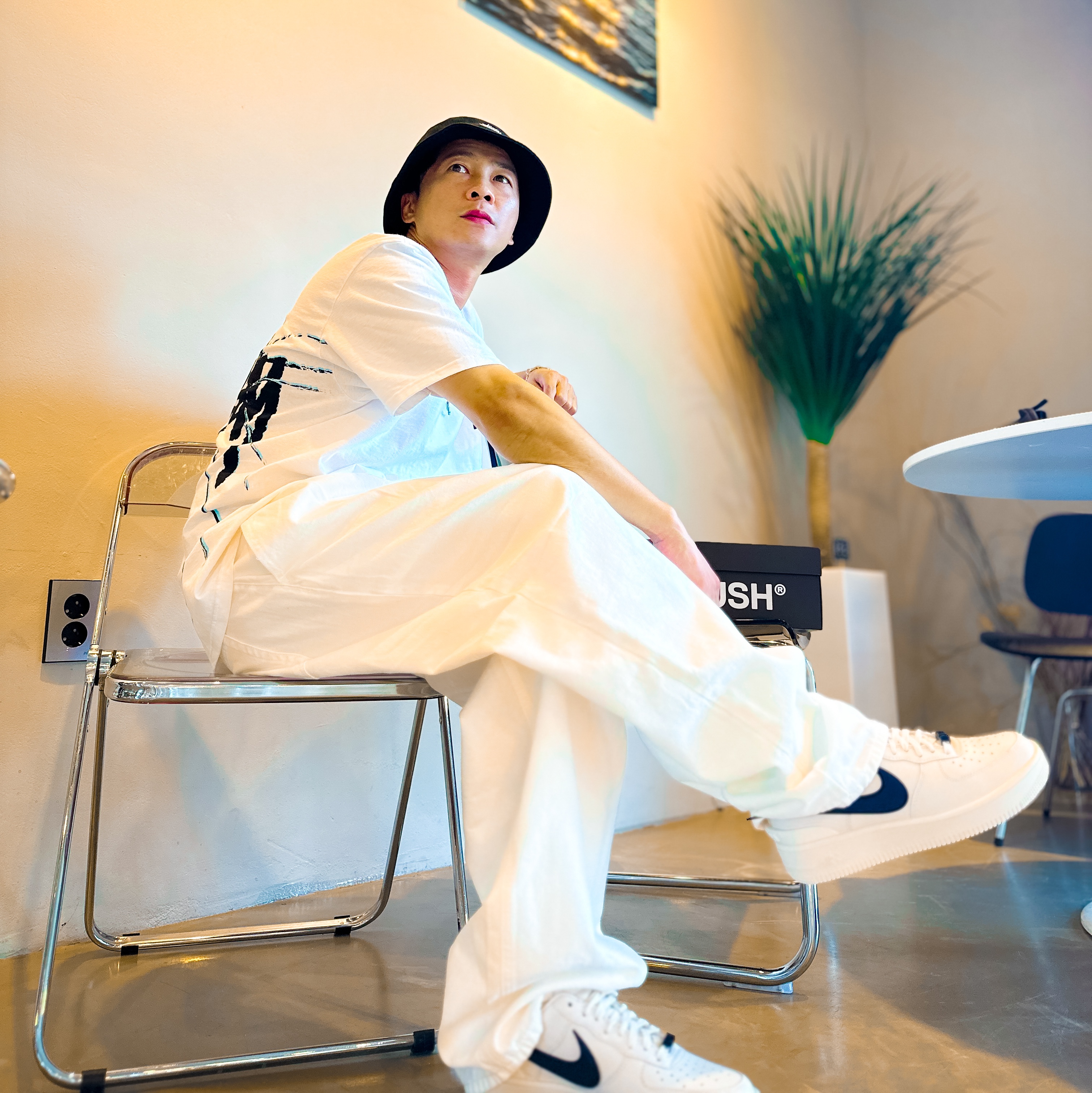 Nike x Ambush Air Force 1 Low SP Phantom, Stussy Stock Bucket Hat Black 착용 스타일 - 1