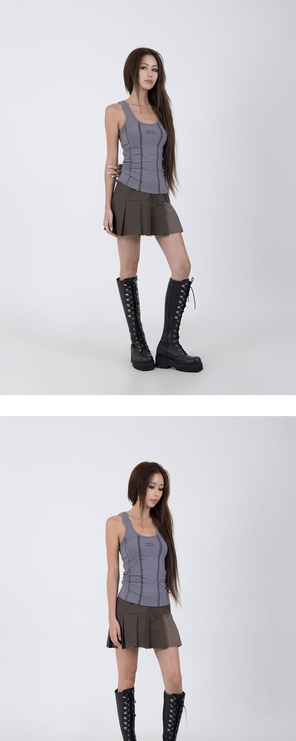 Darling You're Bad Women Lace Printed Sleeveless Charcoal Blue 상세 이미지 2