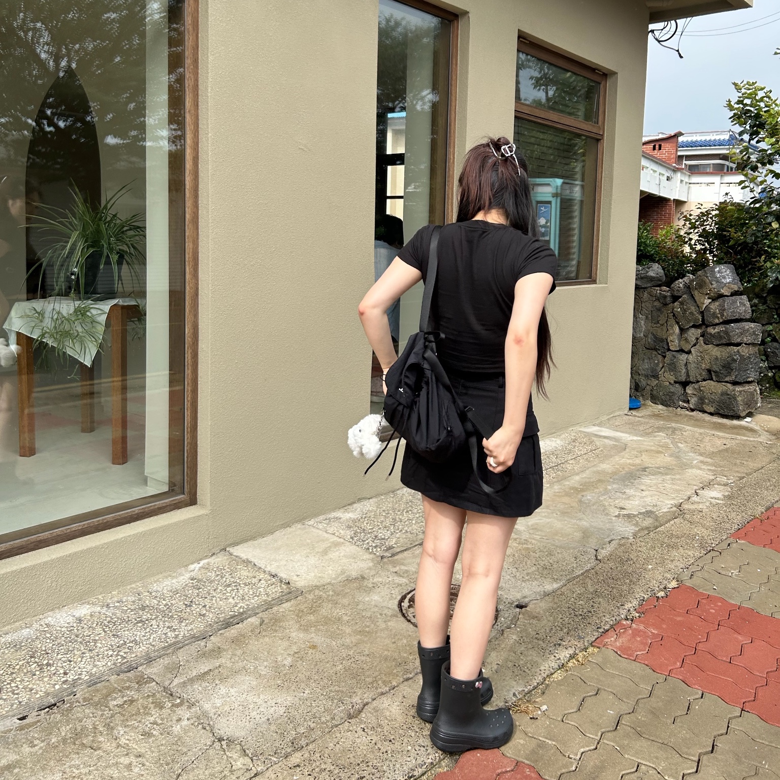 Crocs Classic Rain Boots Black 착용 스타일 - 4