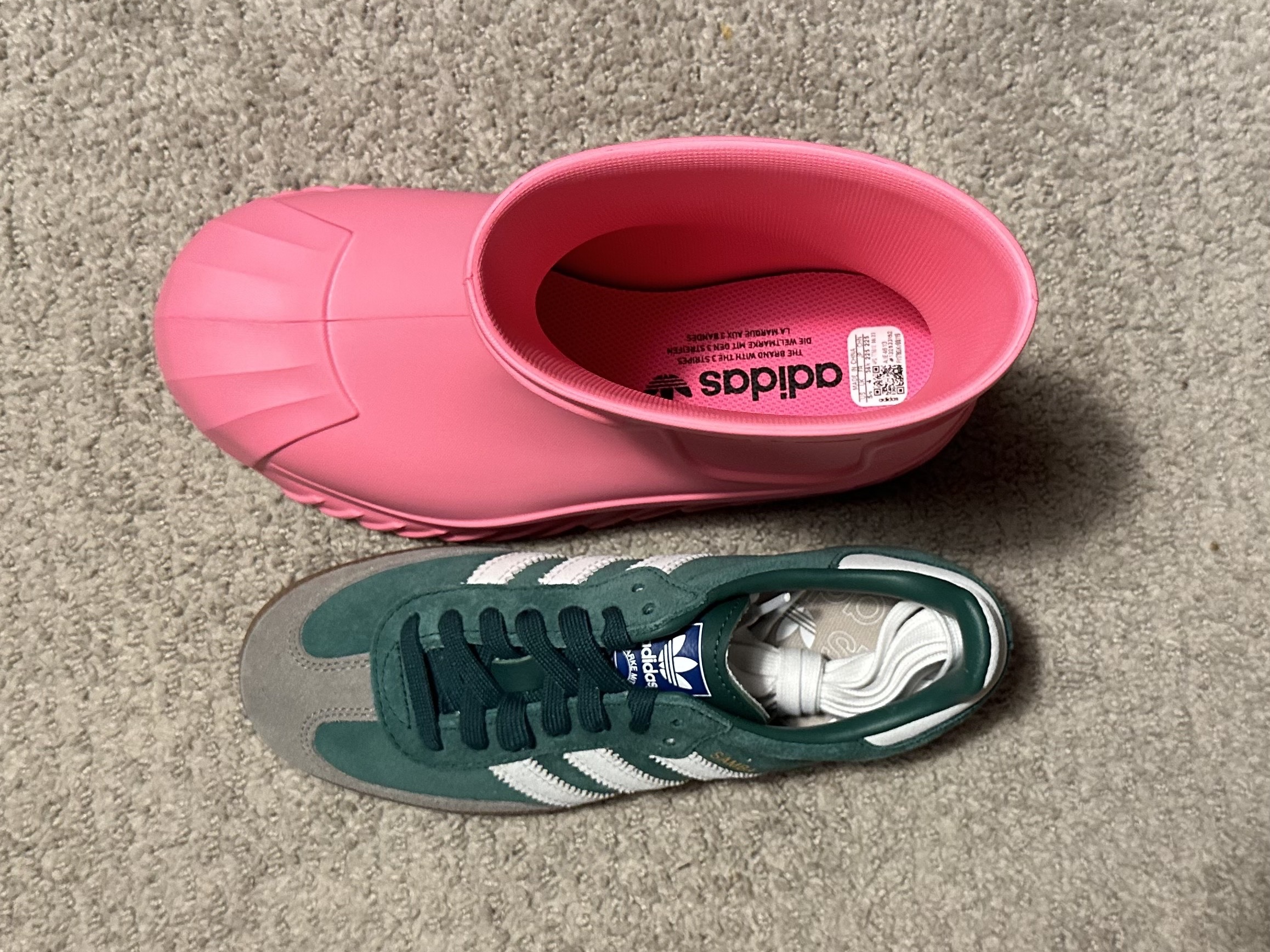 (W) Adidas Adifom Superstar Boot Pink, Adidas Samba OG Collegiate Green Gum 착용 스타일 - 4