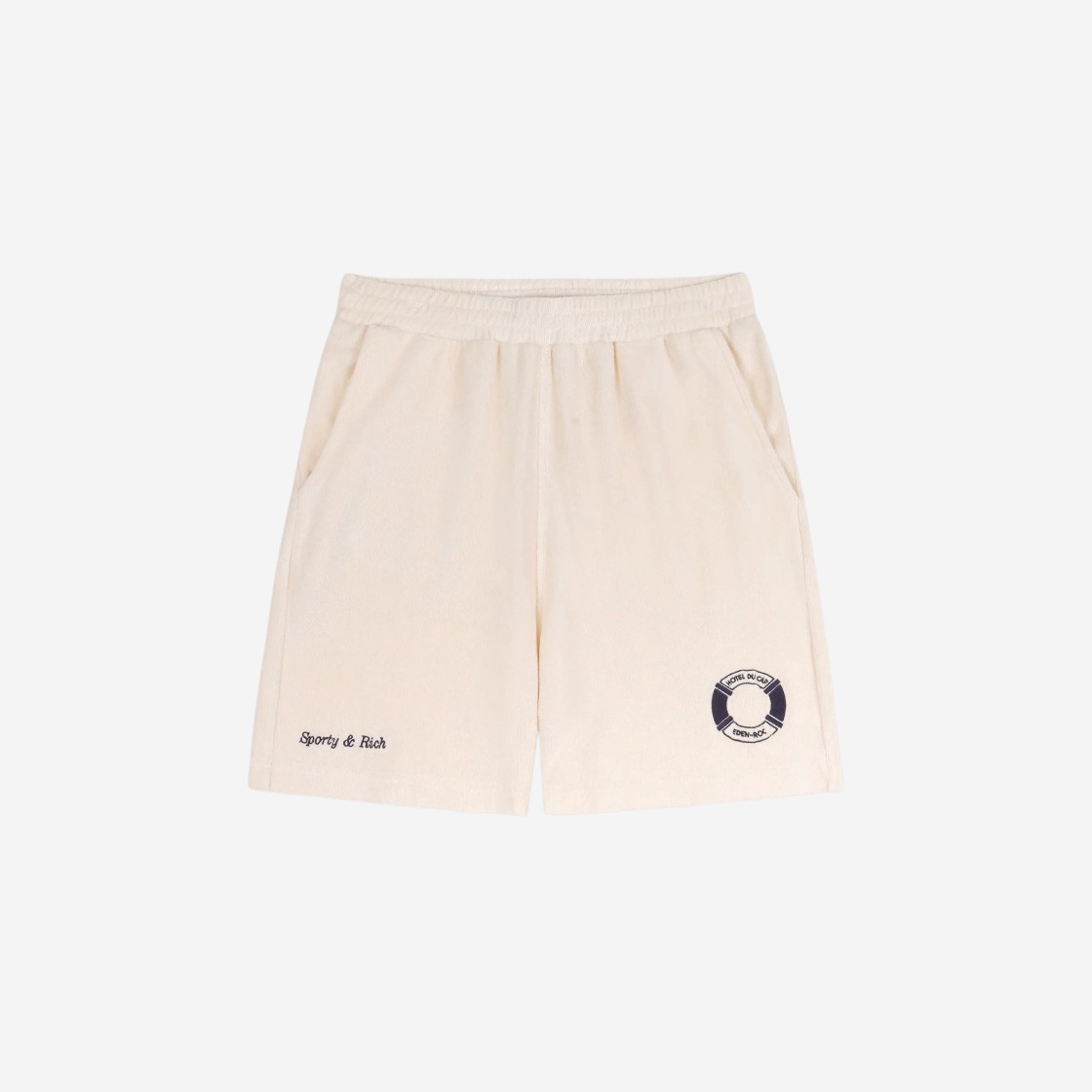 Sporty & Rich x Hotel Du Cap-Eden-Roc Buoy Terry Gym Short Cream Navy 상세 이미지 1