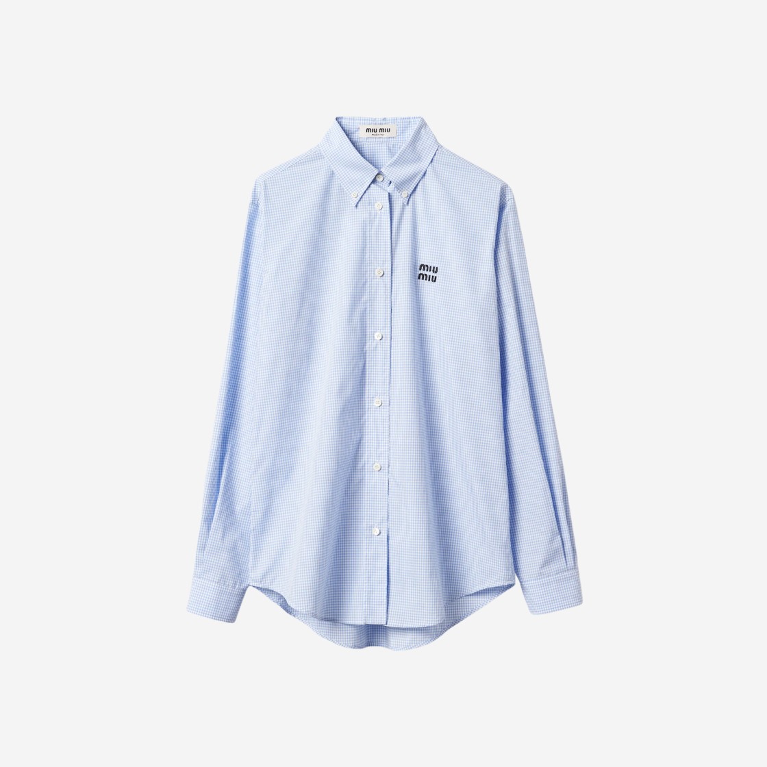 (W) Miu Miu Gingham Check Poplin Shirt White Light Blue 상세 이미지 1