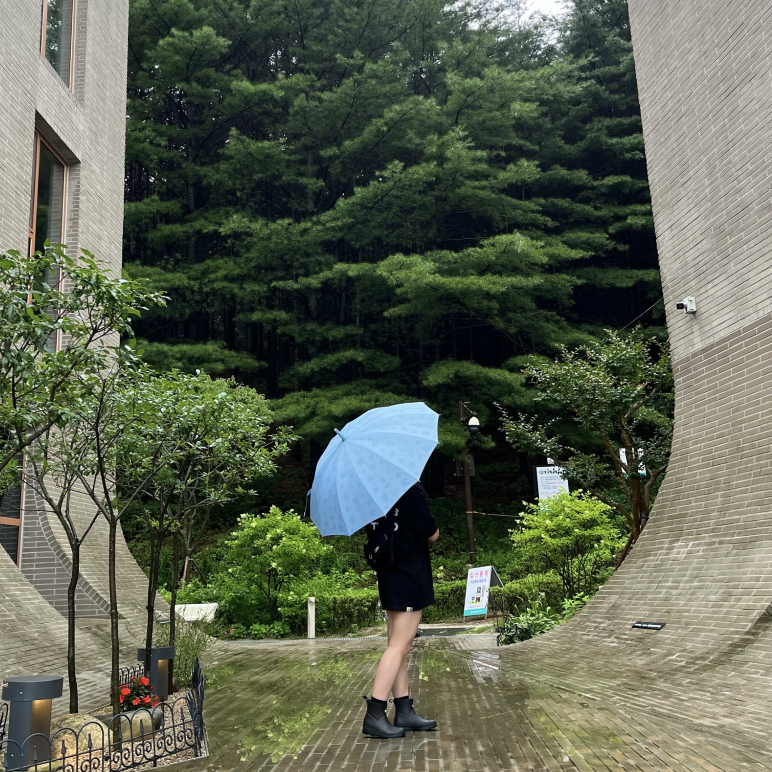 (W) Hunter Play Short Rain Boots Black, IAB Studio 10th Anniversary T-Shirt Black 착용 스타일