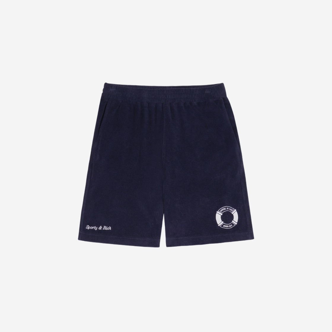 Sporty & Rich x Hotel Du Cap-Eden-Roc Buoy Terry Gym Short Navy White 상세 이미지 1