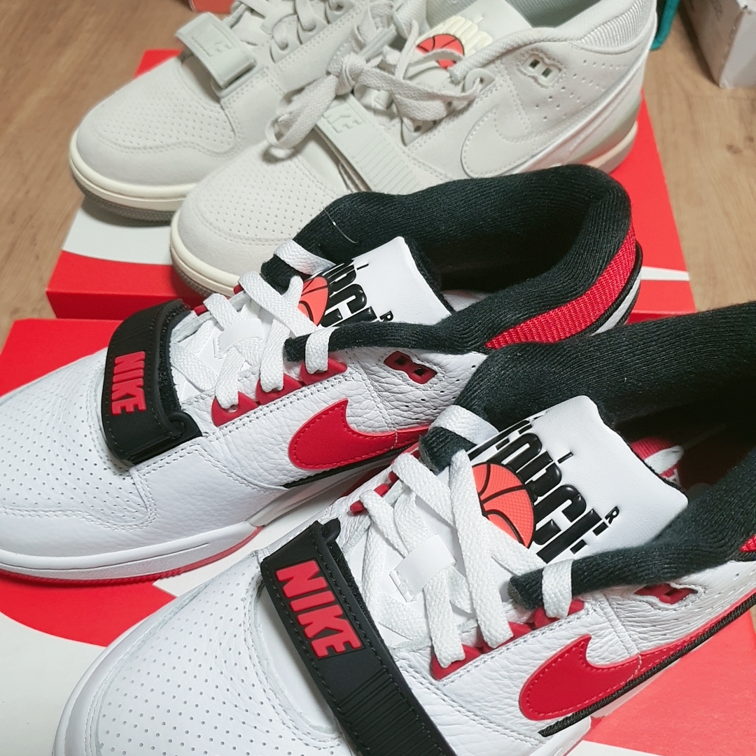 Nike Air Alpha Force 88 Light Bone and Coconut Milk, Nike Air Alpha Force 88 University Red and White 착용 스타일