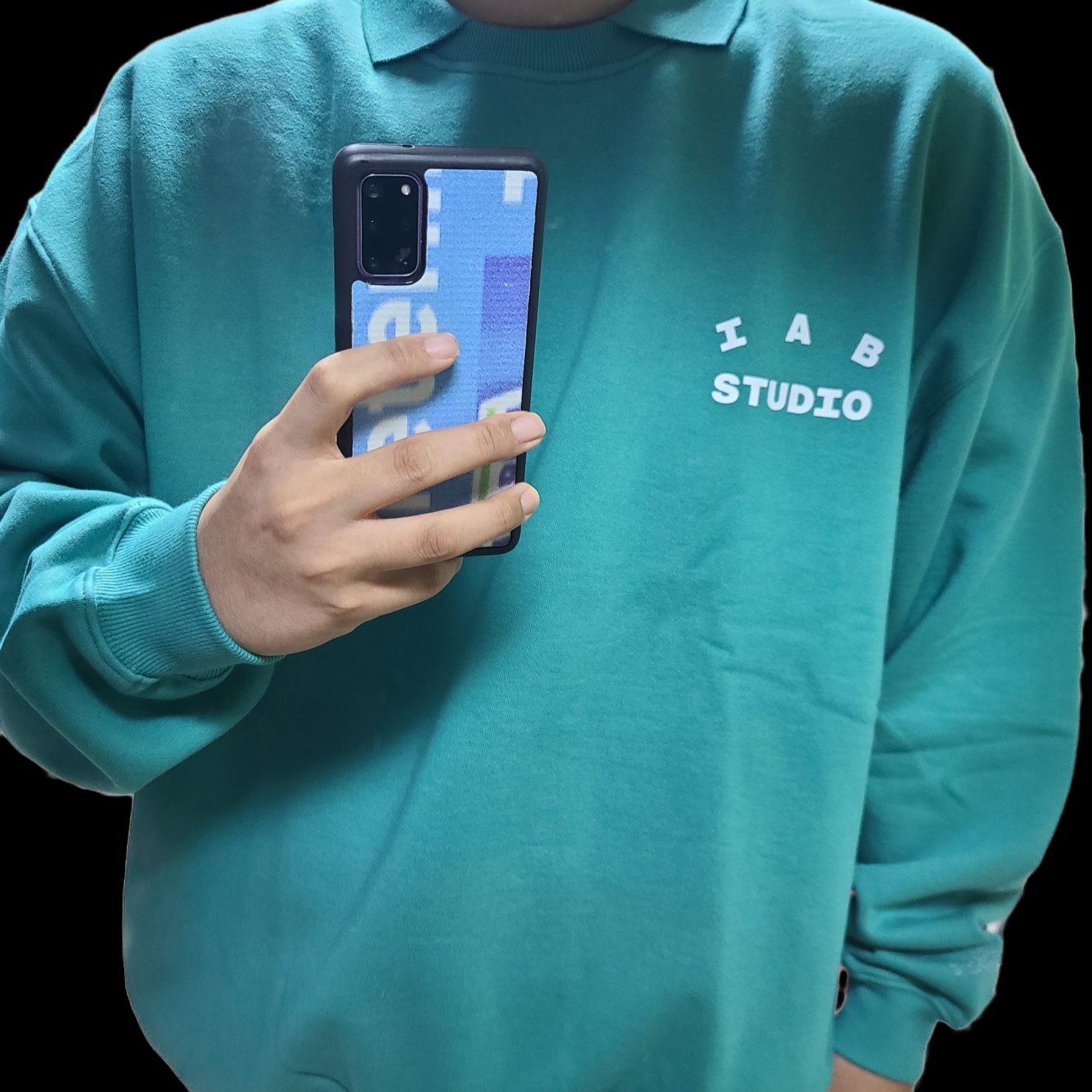 IAB Studio Cropped Pique Shirt Black - The Hyundai Seoul Exclusive, IAB Studio Rugby Sweatshirt Mint - The Hyundai Seoul Exclusive 착용 스타일 - 2