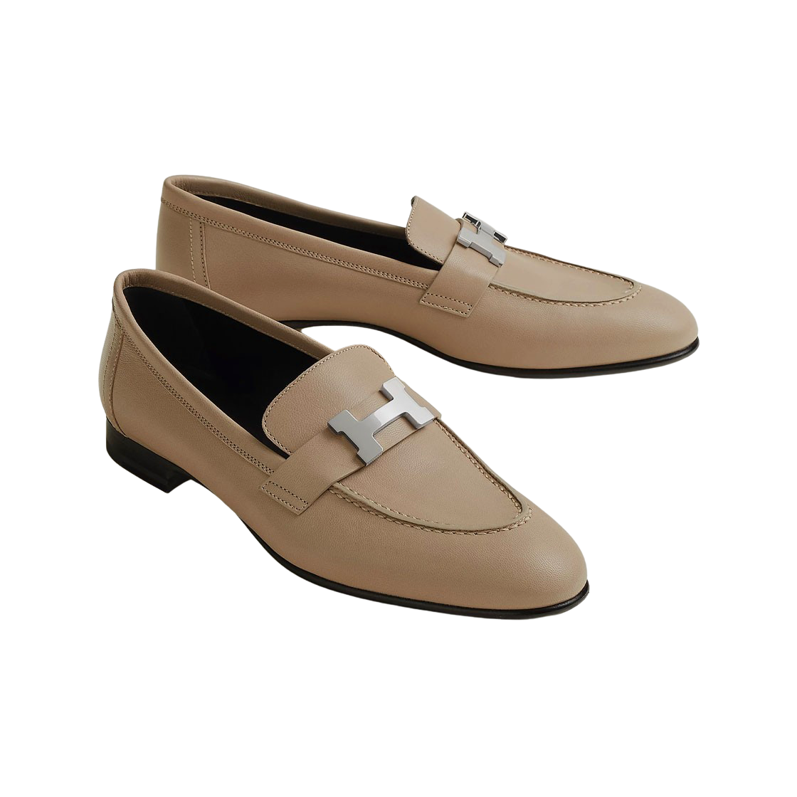 (W) 에르메스 파리 로퍼 고트스킨 & 팔라듐 하드웨어 베쥬 매스틱((W) Hermes Paris Loafers Goatskin & Palladium Beige Mastic) - 2