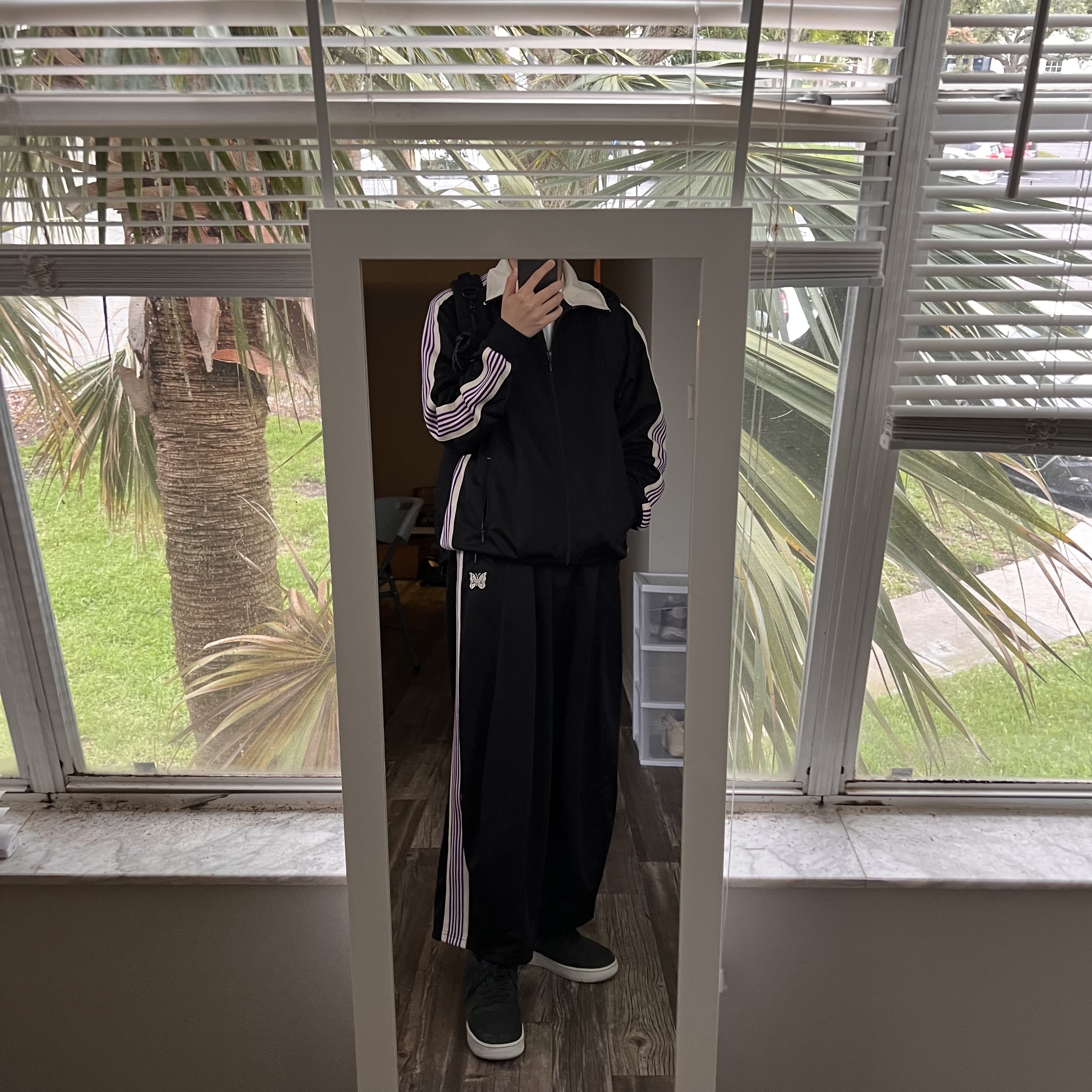 Needles Track Jacket Poly Smooth Black 착용 스타일