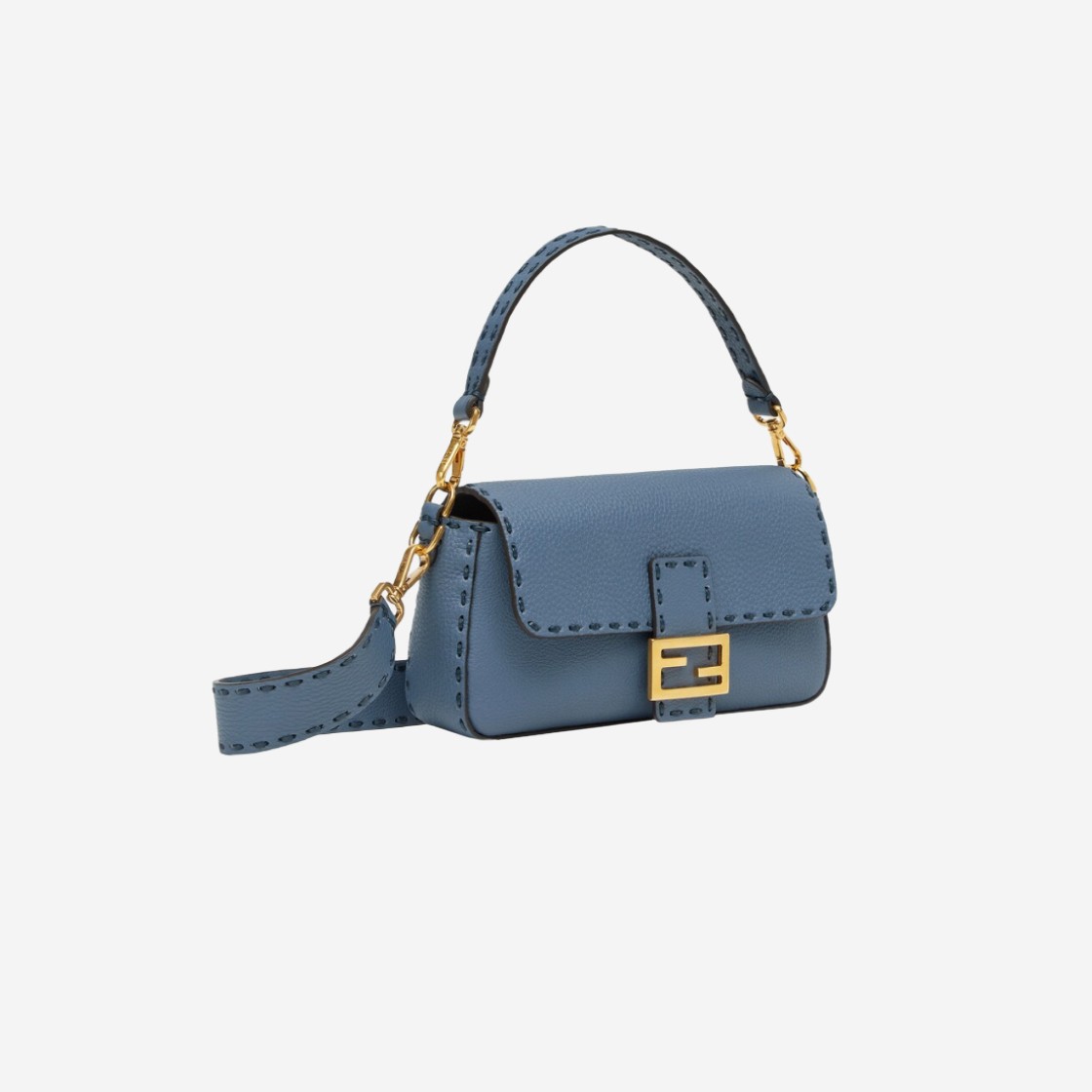 Fendi Baguette Oversize Topstitching Selleria Bag Blue 상세 이미지 2