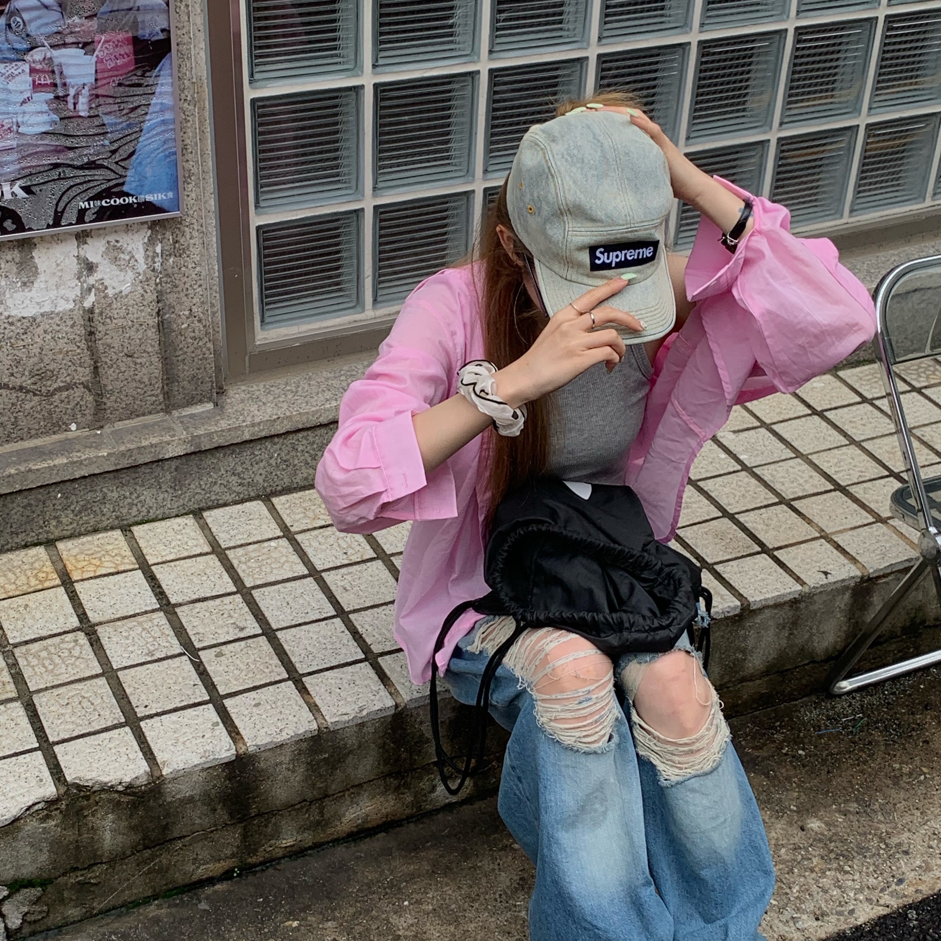 Supreme Denim Camp Cap Dirty Indigo - 23SS 착용 스타일 - 2