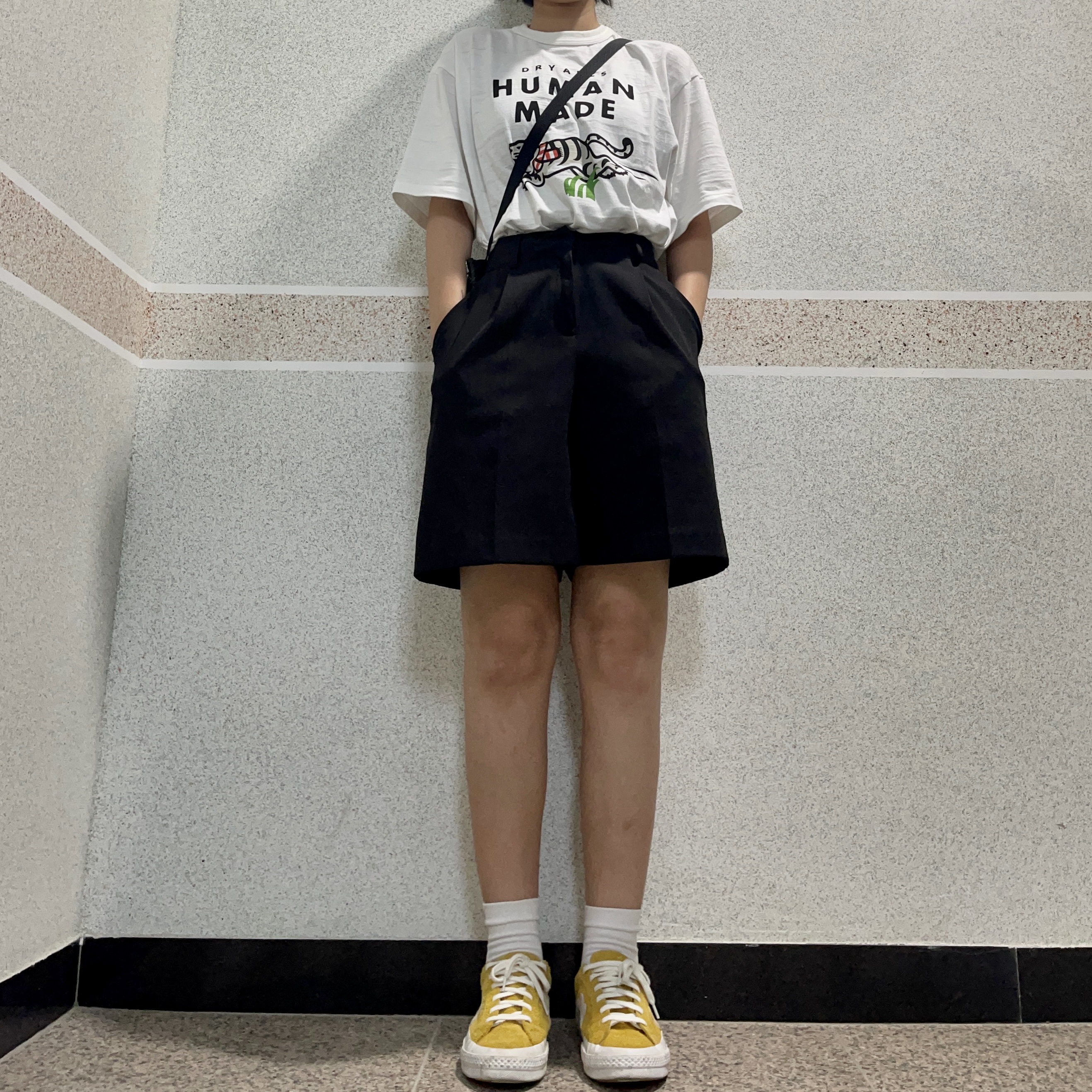 Converse x Golf le Fleur One Star Ox Solar Power, Human Made White Tiger Graphic T-Shirt White 착용 스타일