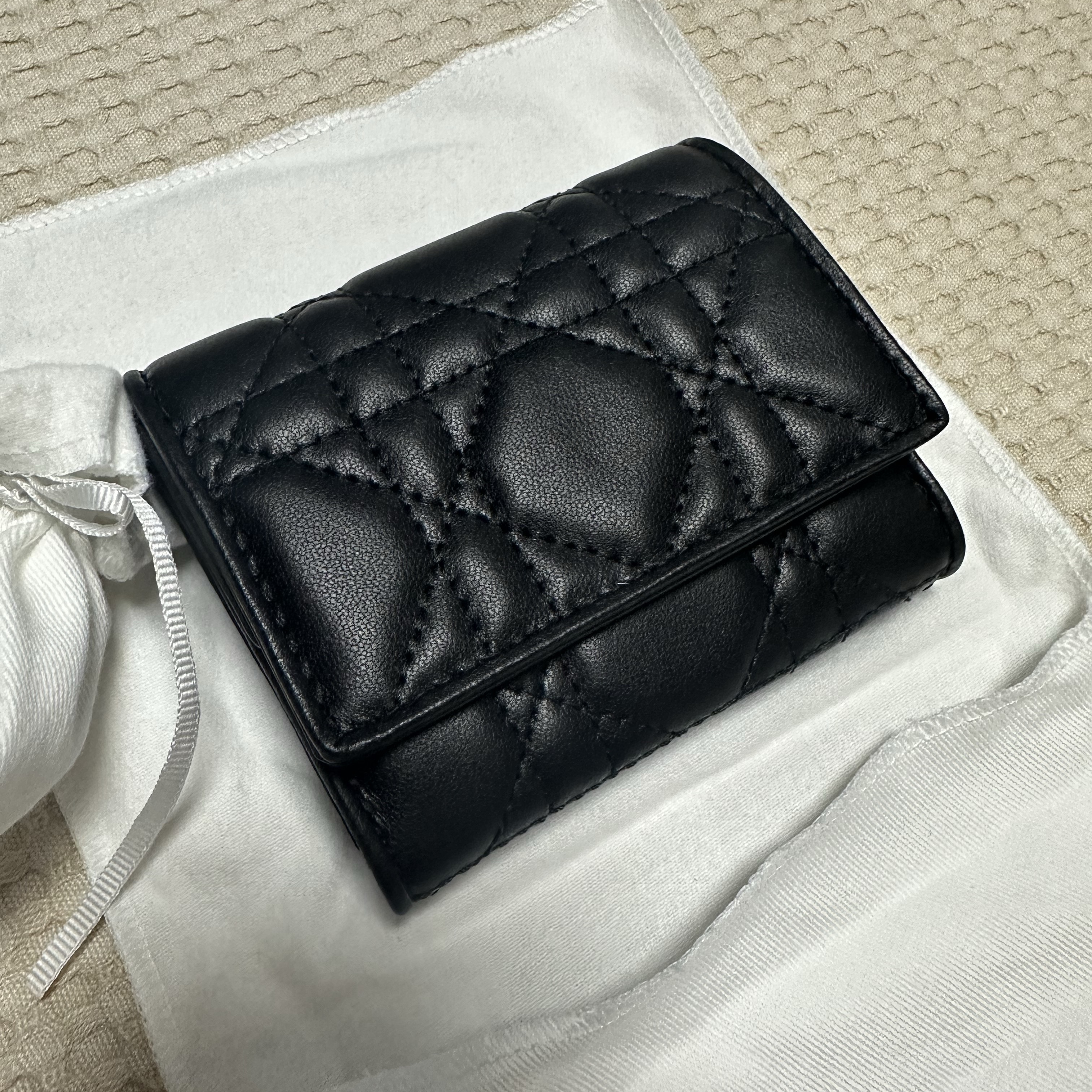 Dior Lady Lotus Wallet Cannage Lambskin Black 착용 스타일 - 2