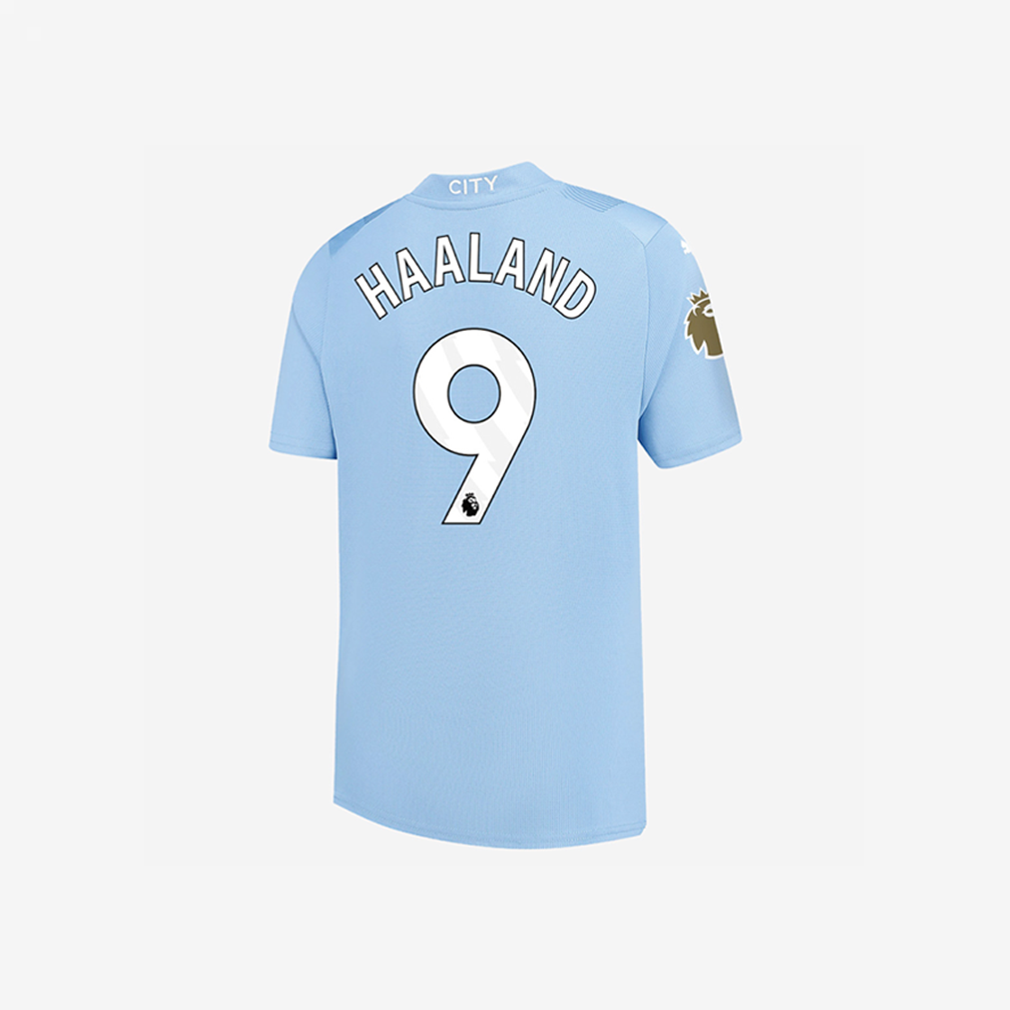 푸마 맨체스터 시티 2023/24 홈 저지 팀 라이트 블루 엘링 홀란드 (프리미어 리그 풀 마킹 버전)(Puma Manchester City 2023/24 Home Jersey Team Light Blue Erling Haaland (Premier League Full Marking Ver.))