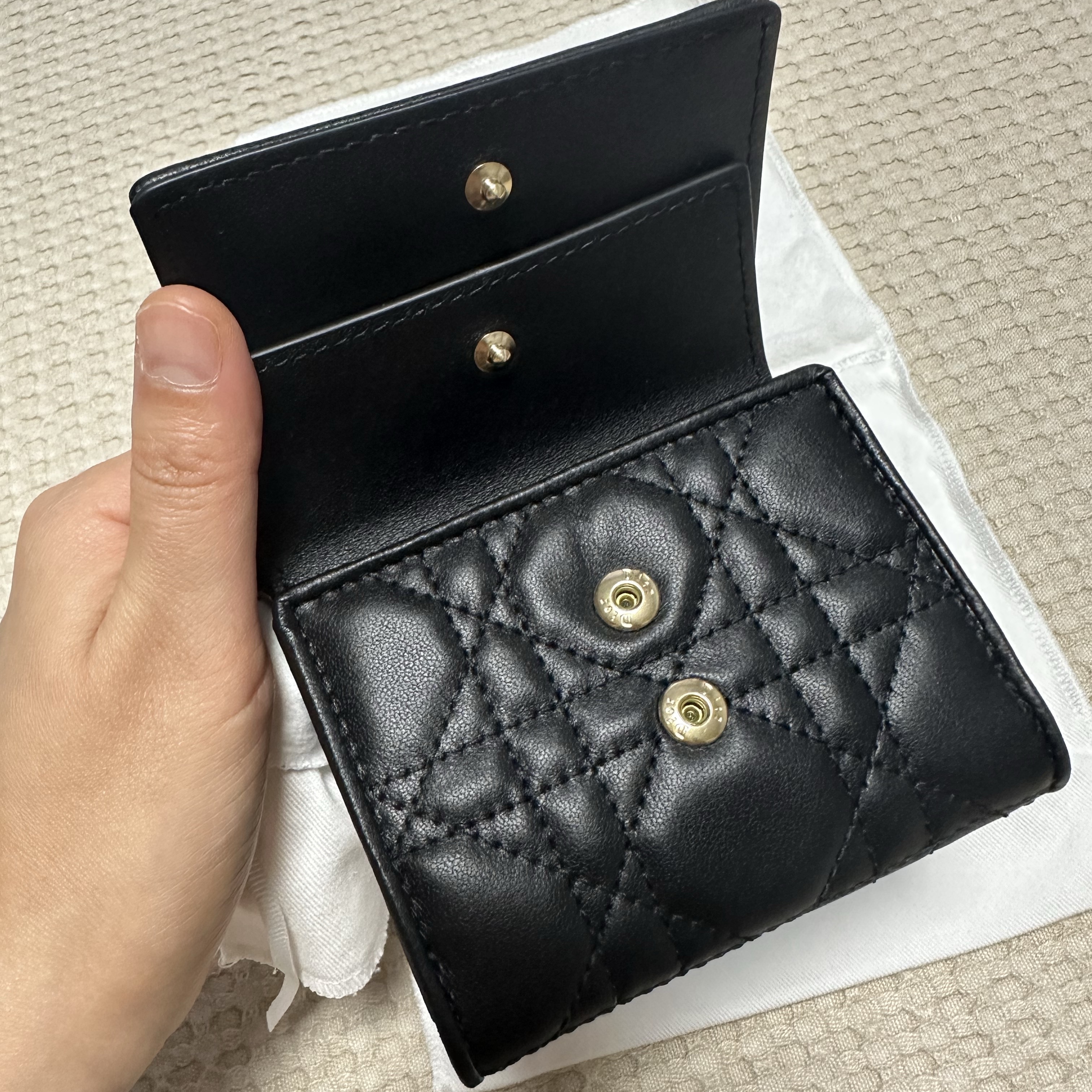 Dior Lady Lotus Wallet Cannage Lambskin Black 착용 스타일 - 5