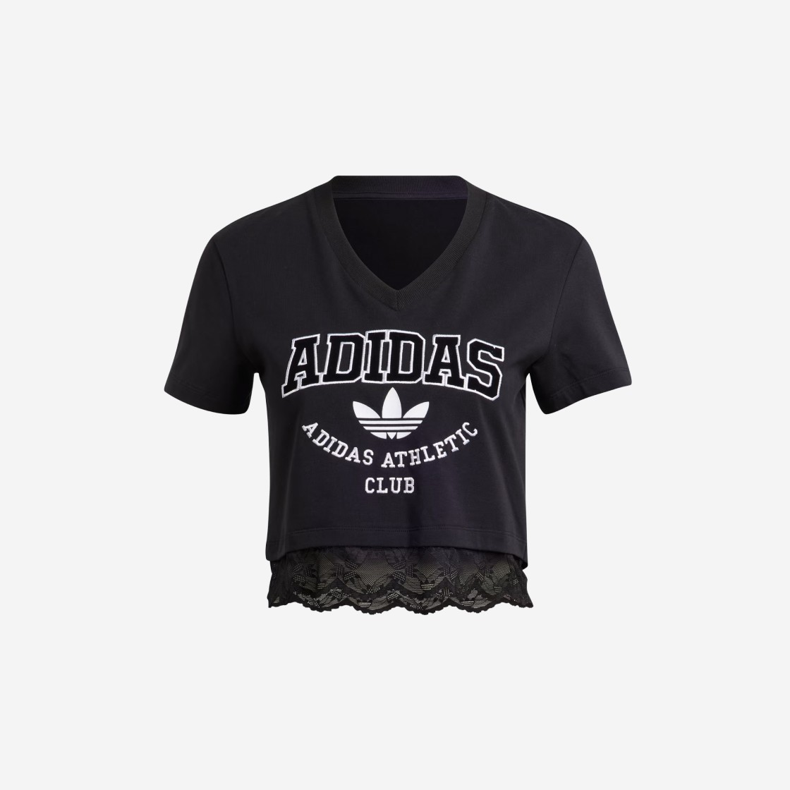 (W) Adidas Cropped Lace Trim T-Shirt Black - KR Sizing 상세 이미지 1