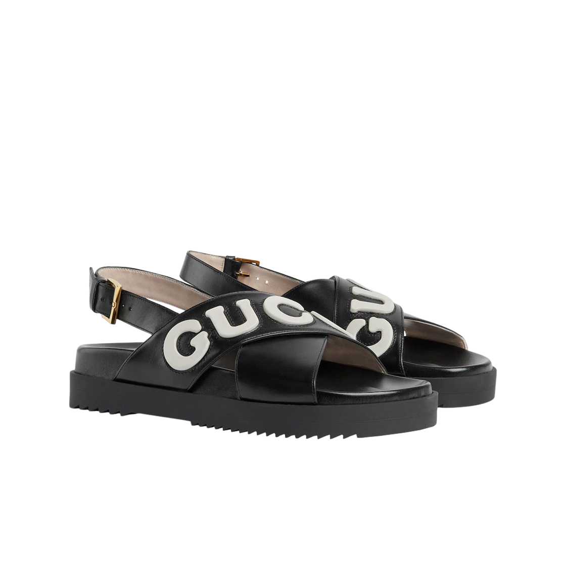 (W) 구찌 스크립트 레더 샌들 블랙 화이트((W) Gucci Script Leather Sandal Black White) - 2