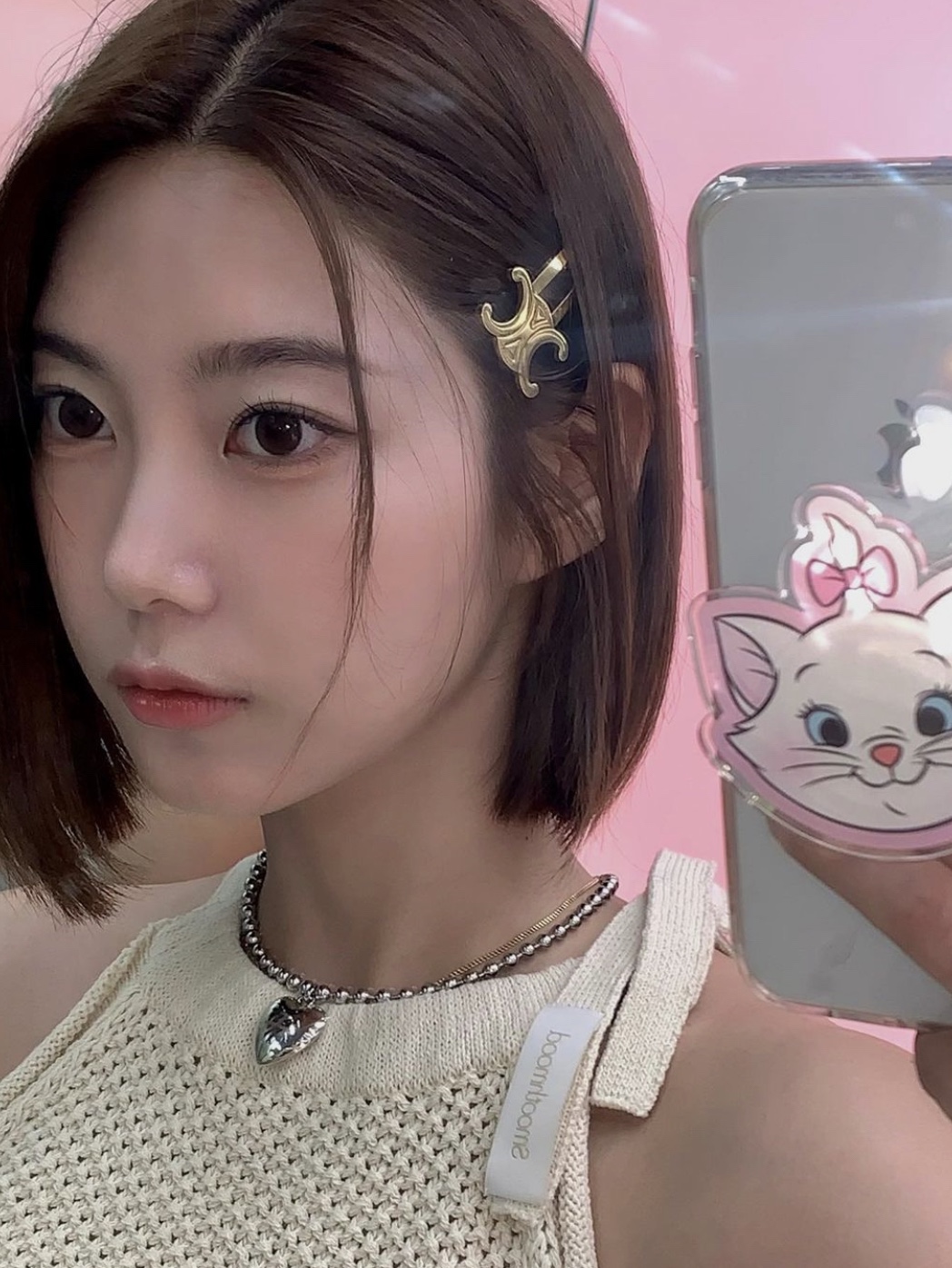 (W) Celine Hair Accessories Triomphe Snap Hair Clips in Brass with Gold Finish & Steel Gold - Set of 2 착용 스타일